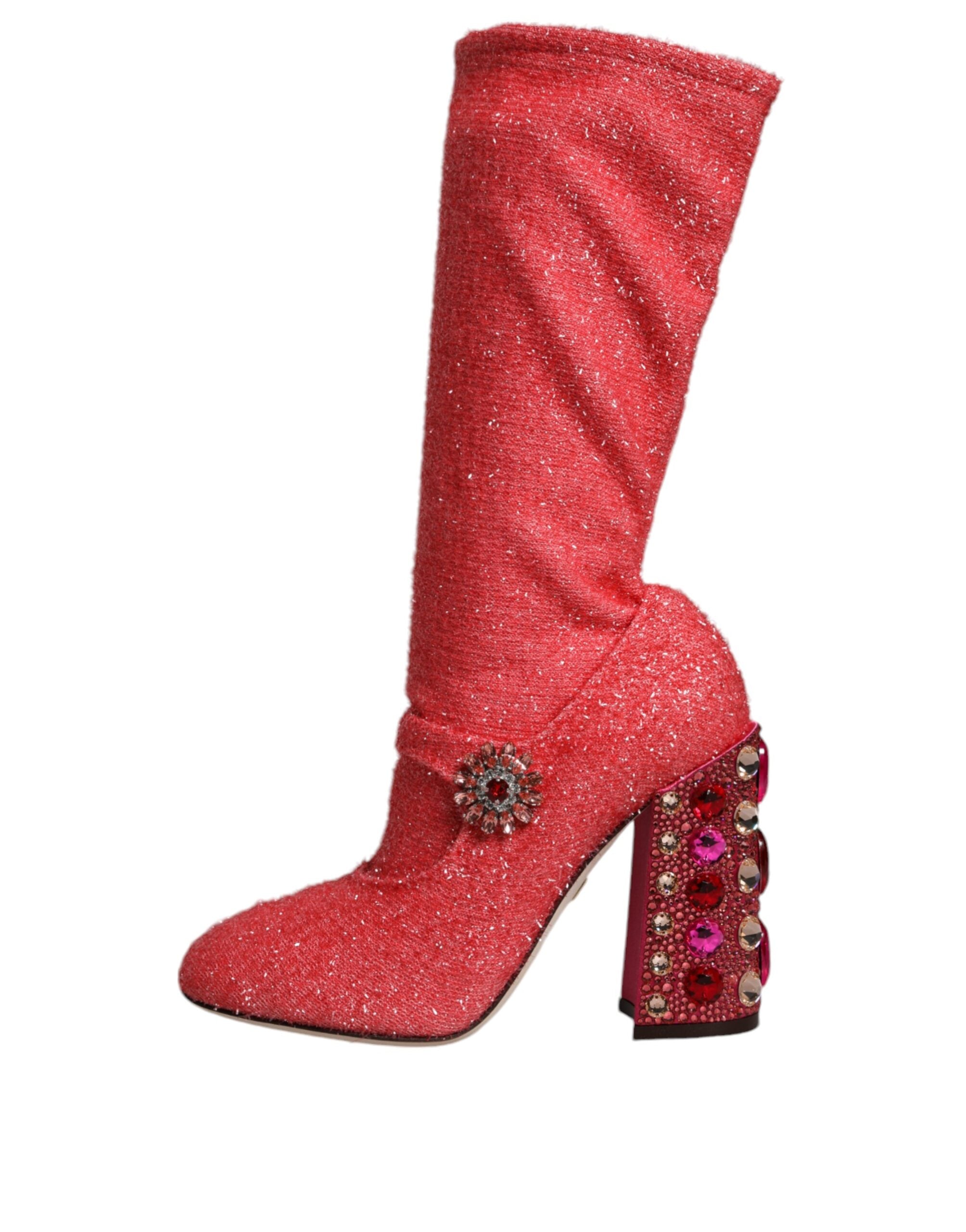 Pink Crystal Lurex Fantasy High Boots Shoes - ventzia