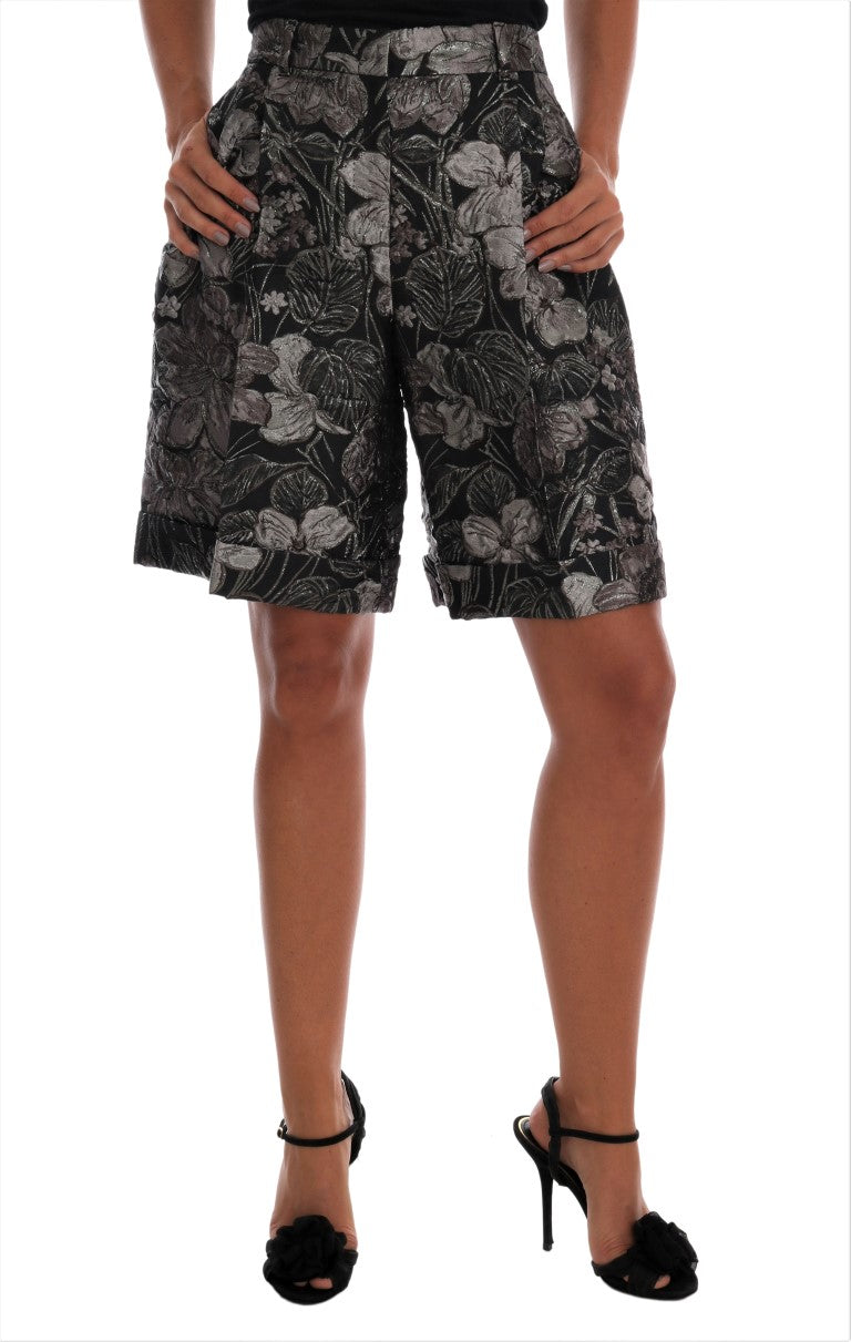 Elegant High-Waist Brocade Shorts - ventzia