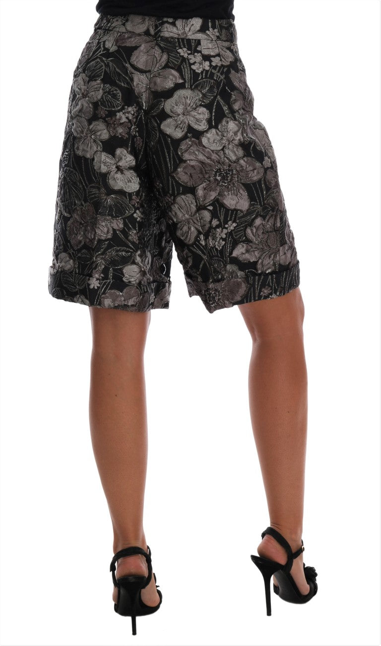 Elegant High-Waist Brocade Shorts - ventzia
