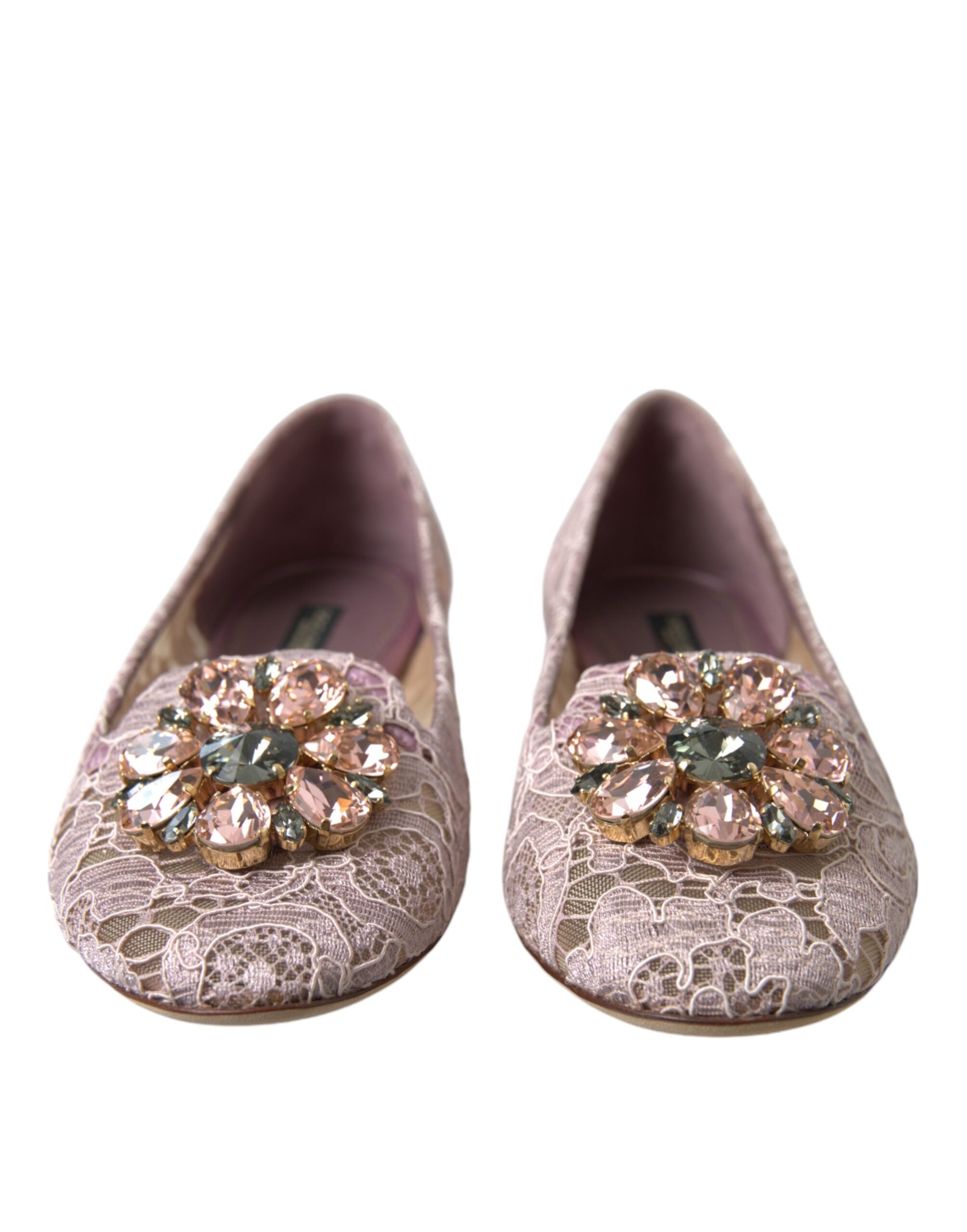Pink Lace Crystal Ballet Flats Loafers Shoes - ventzia