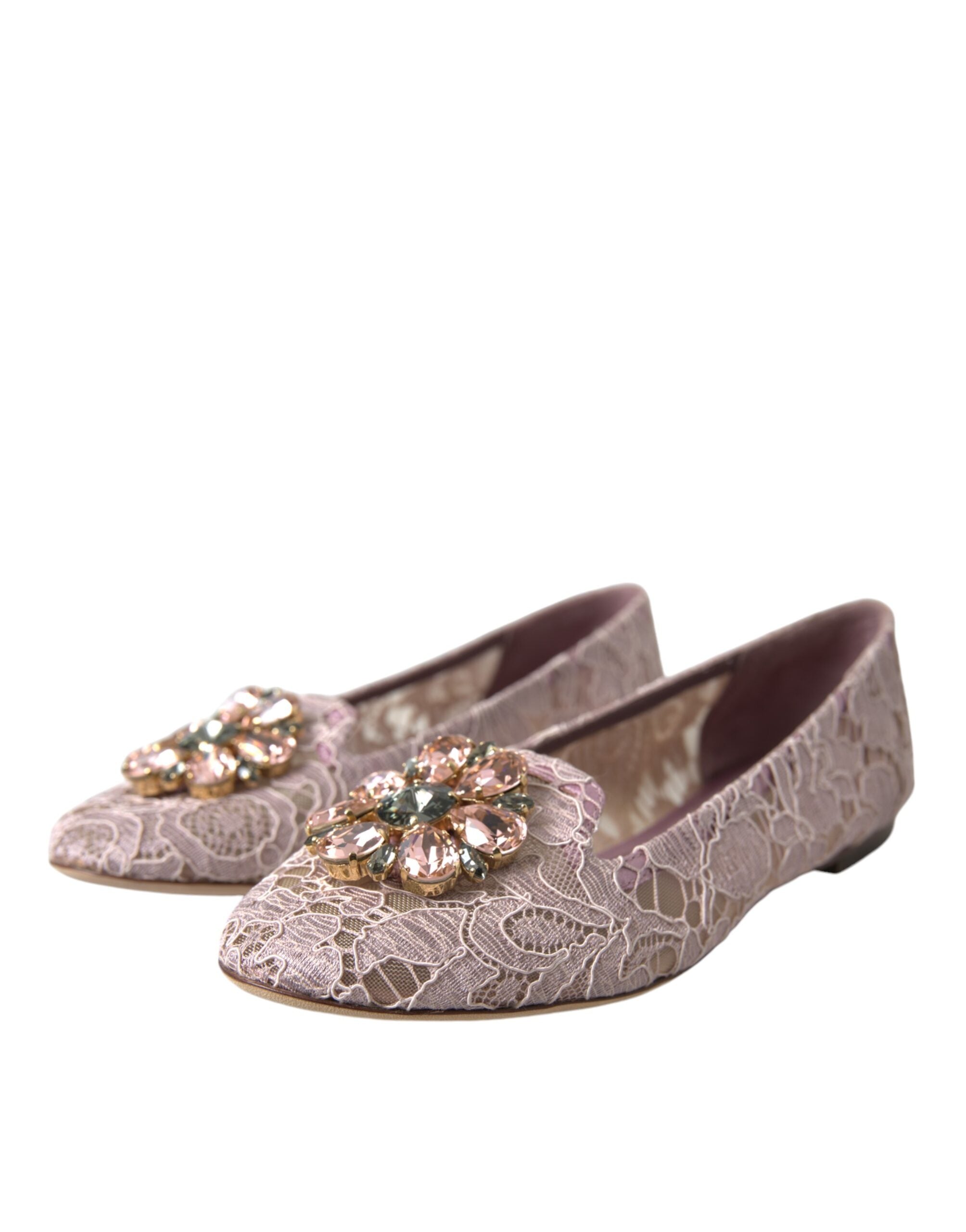 Pink Lace Crystal Ballet Flats Loafers Shoes - ventzia