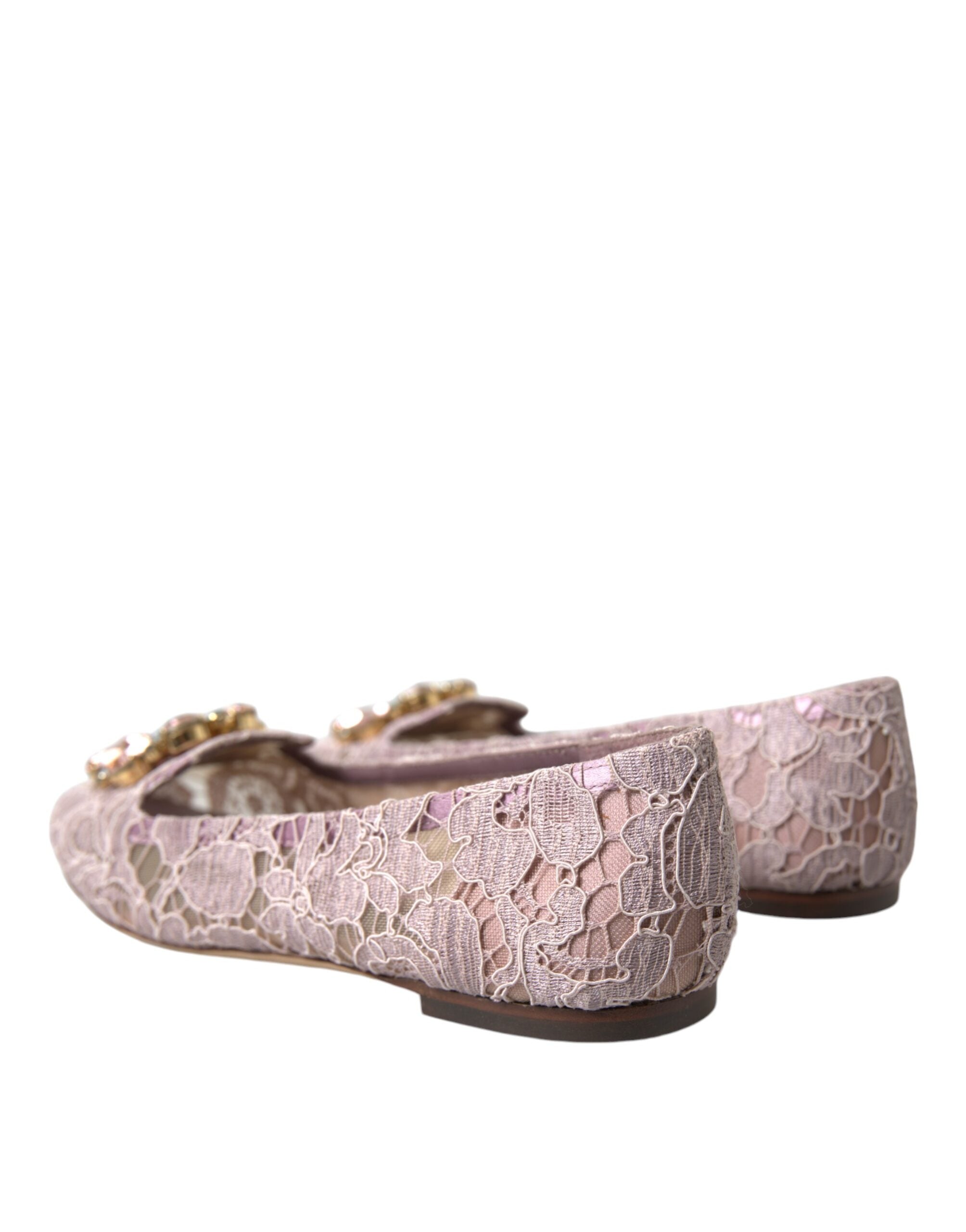 Pink Lace Crystal Ballet Flats Loafers Shoes - ventzia