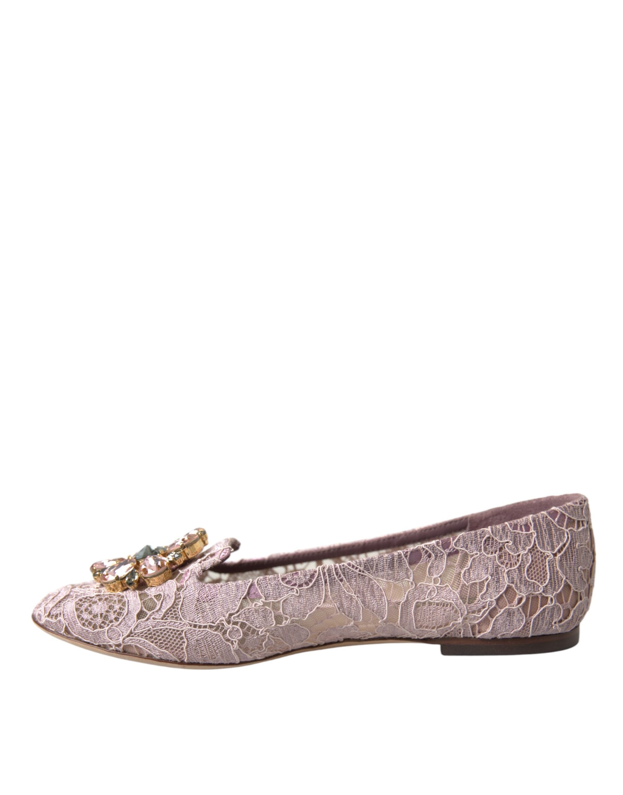 Pink Lace Crystal Ballet Flats Loafers Shoes - ventzia