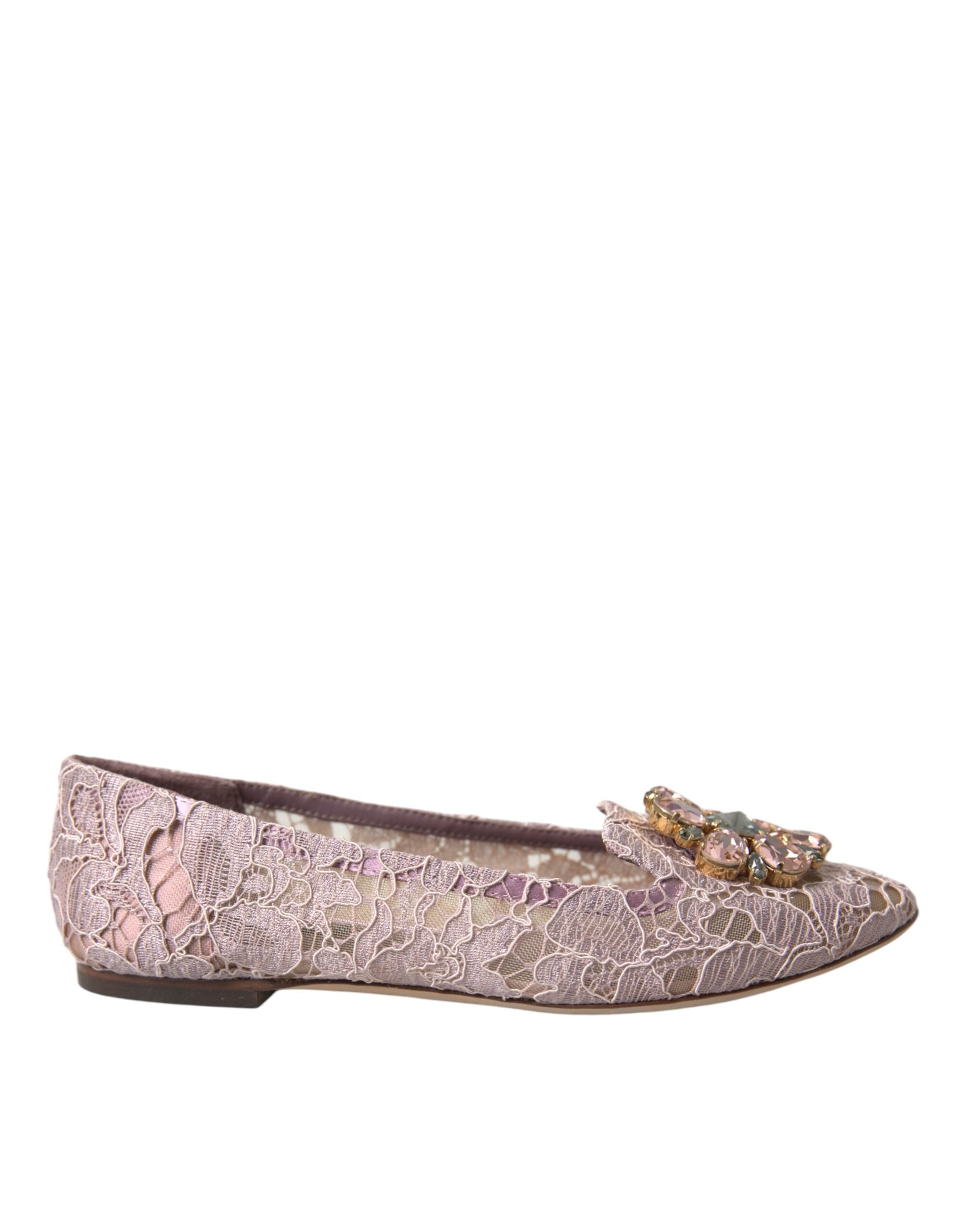 Pink Lace Crystal Ballet Flats Loafers Shoes - ventzia