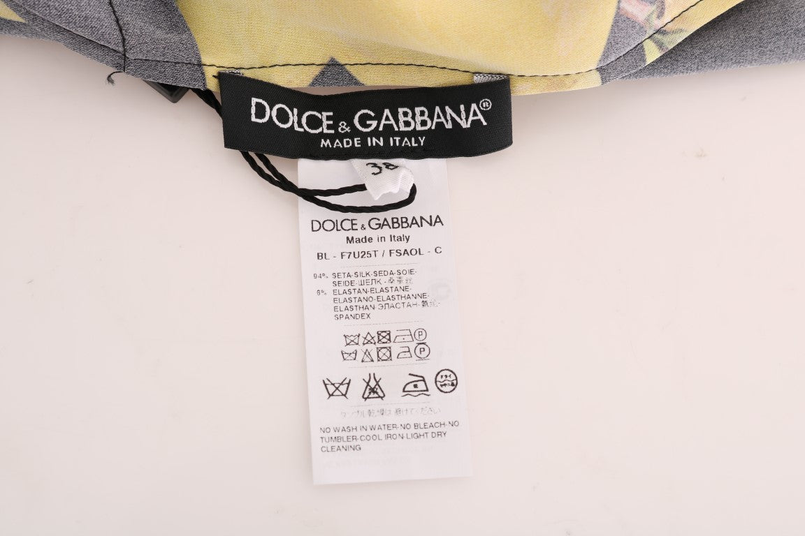 Sicilian Lemon Print Silk Blouse - ventzia