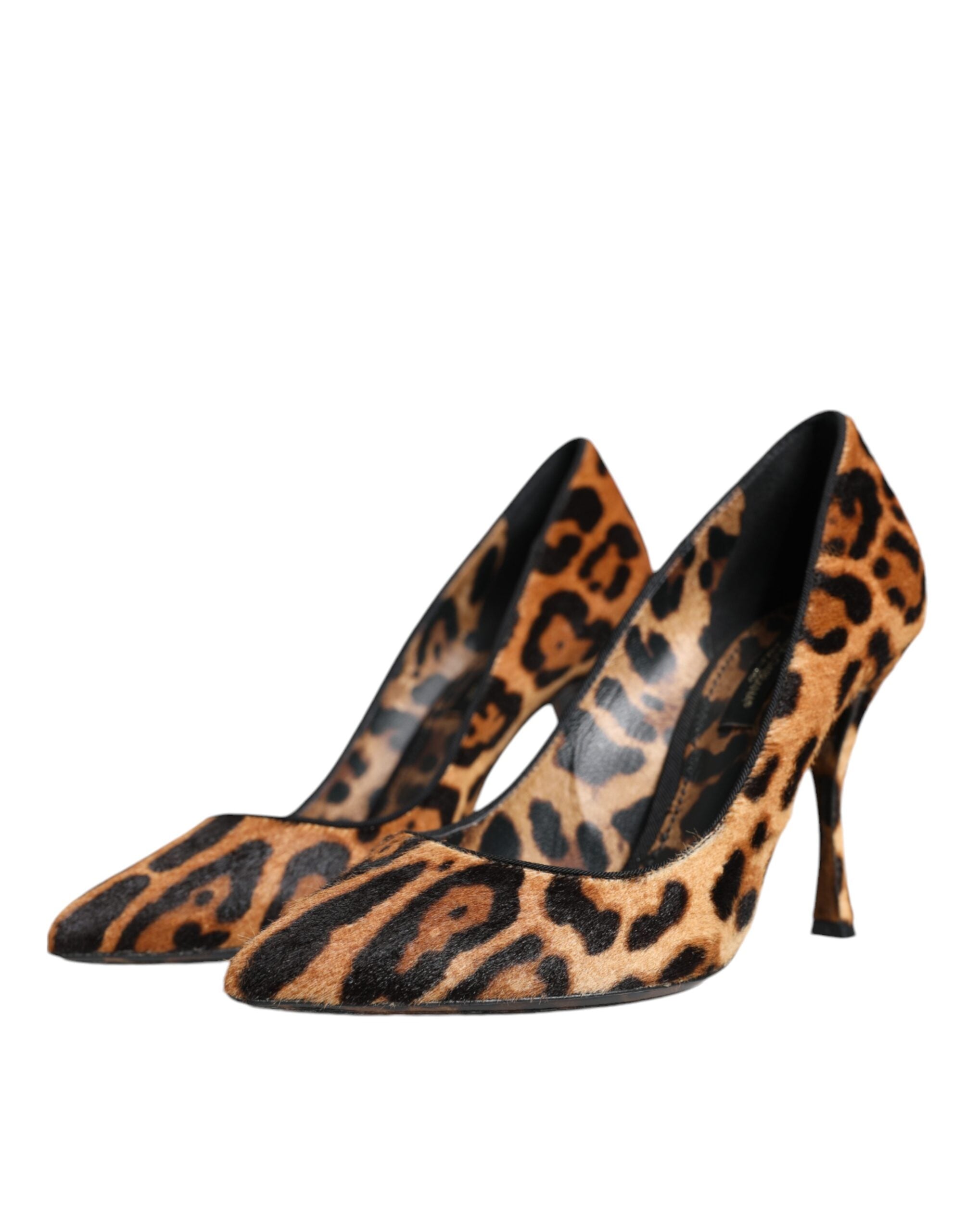 Brown Leopard Calf Hair Heels Pumps Shoes - ventzia