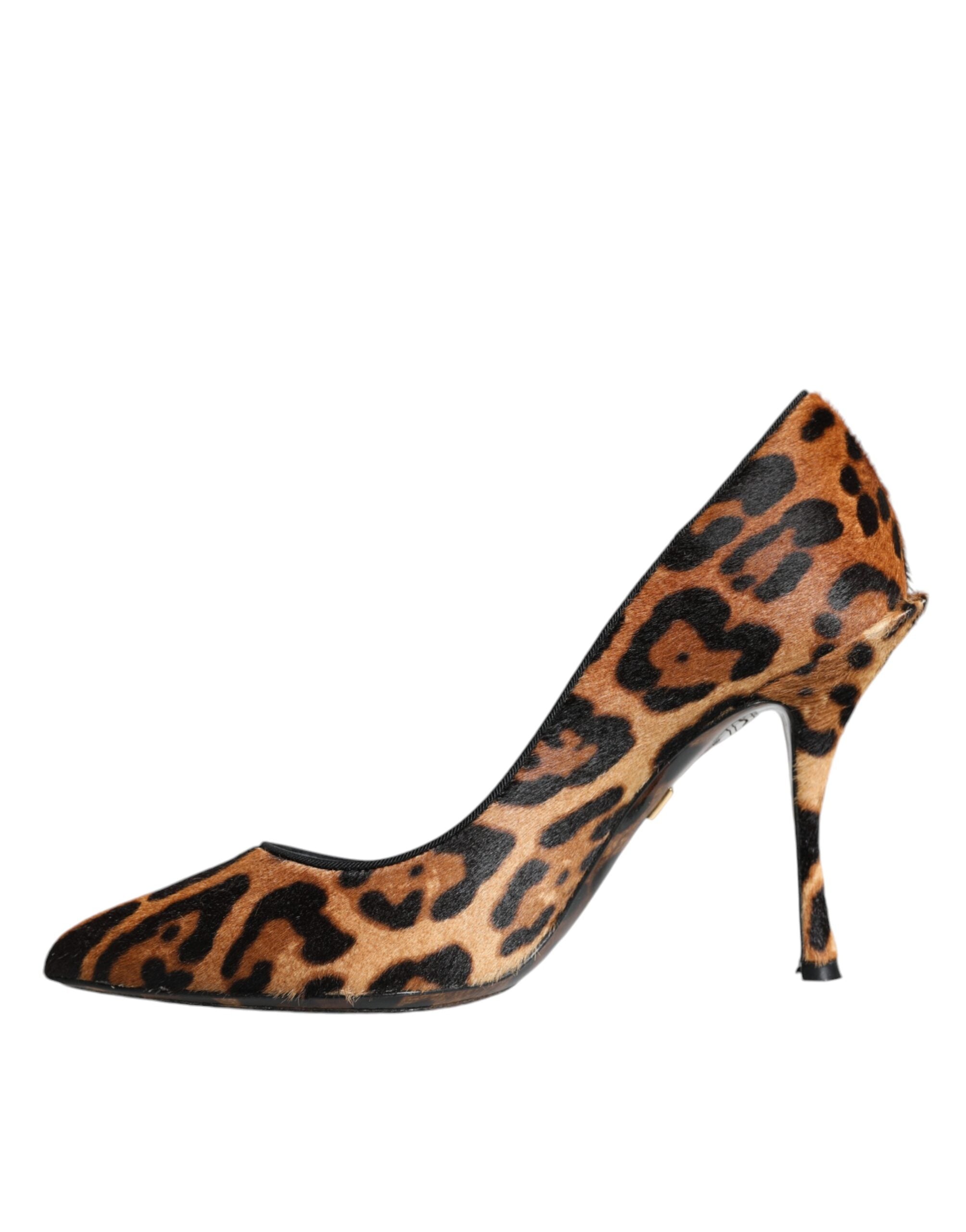 Brown Leopard Calf Hair Heels Pumps Shoes - ventzia
