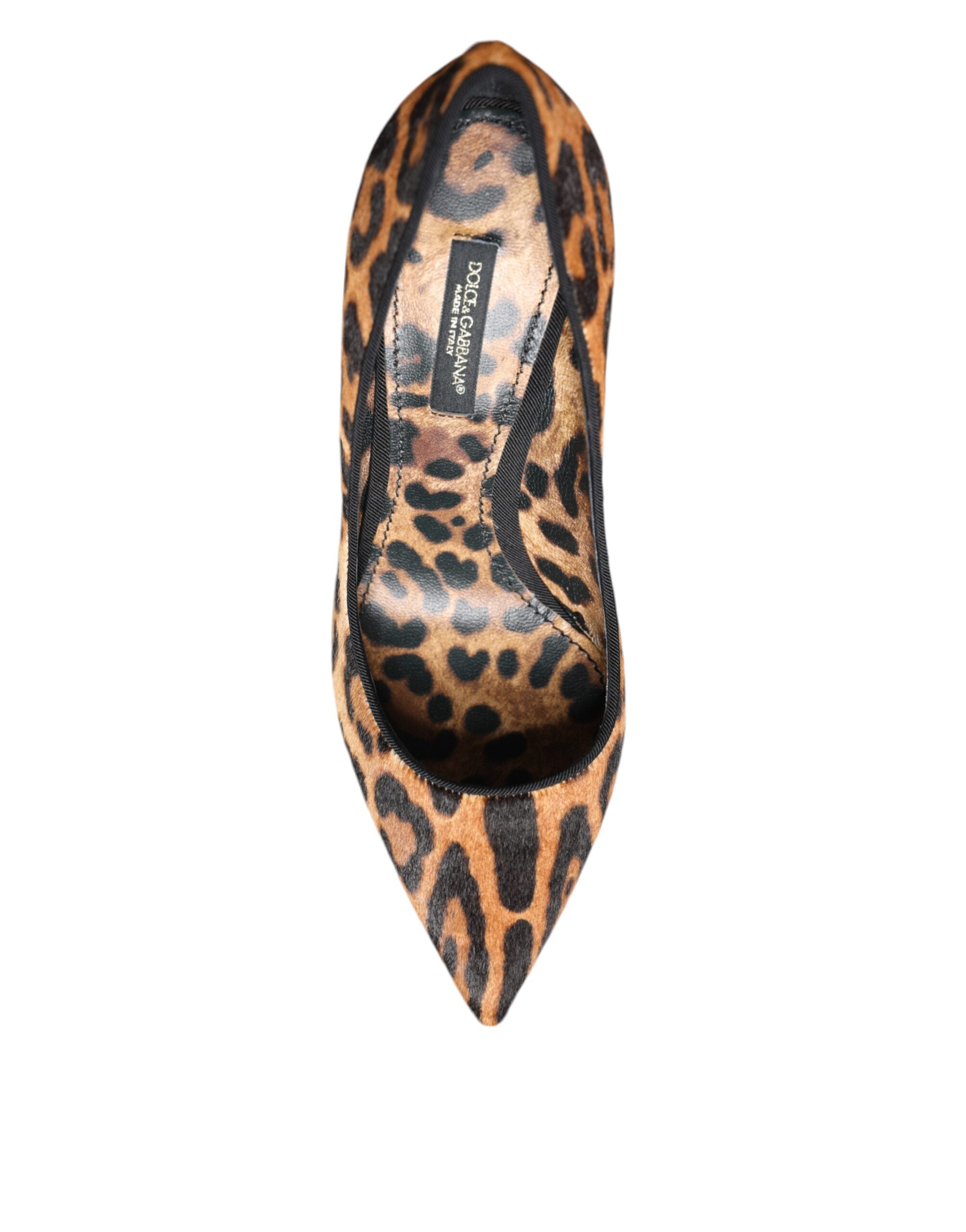 Brown Leopard Calf Hair Heels Pumps Shoes - ventzia