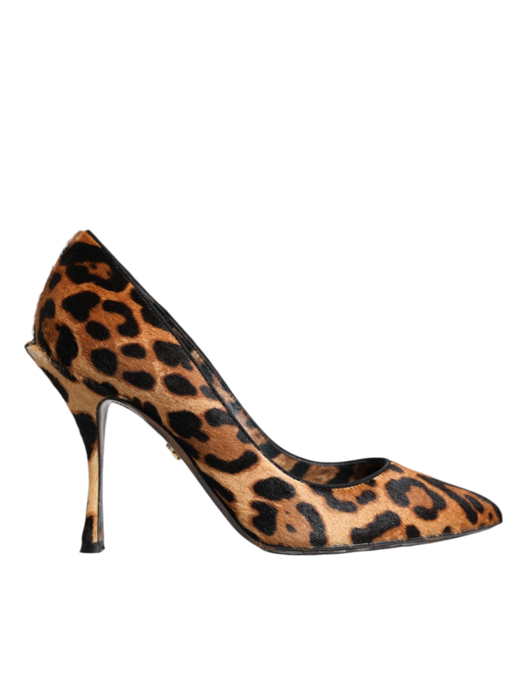 Brown Leopard Calf Hair Heels Pumps Shoes - ventzia