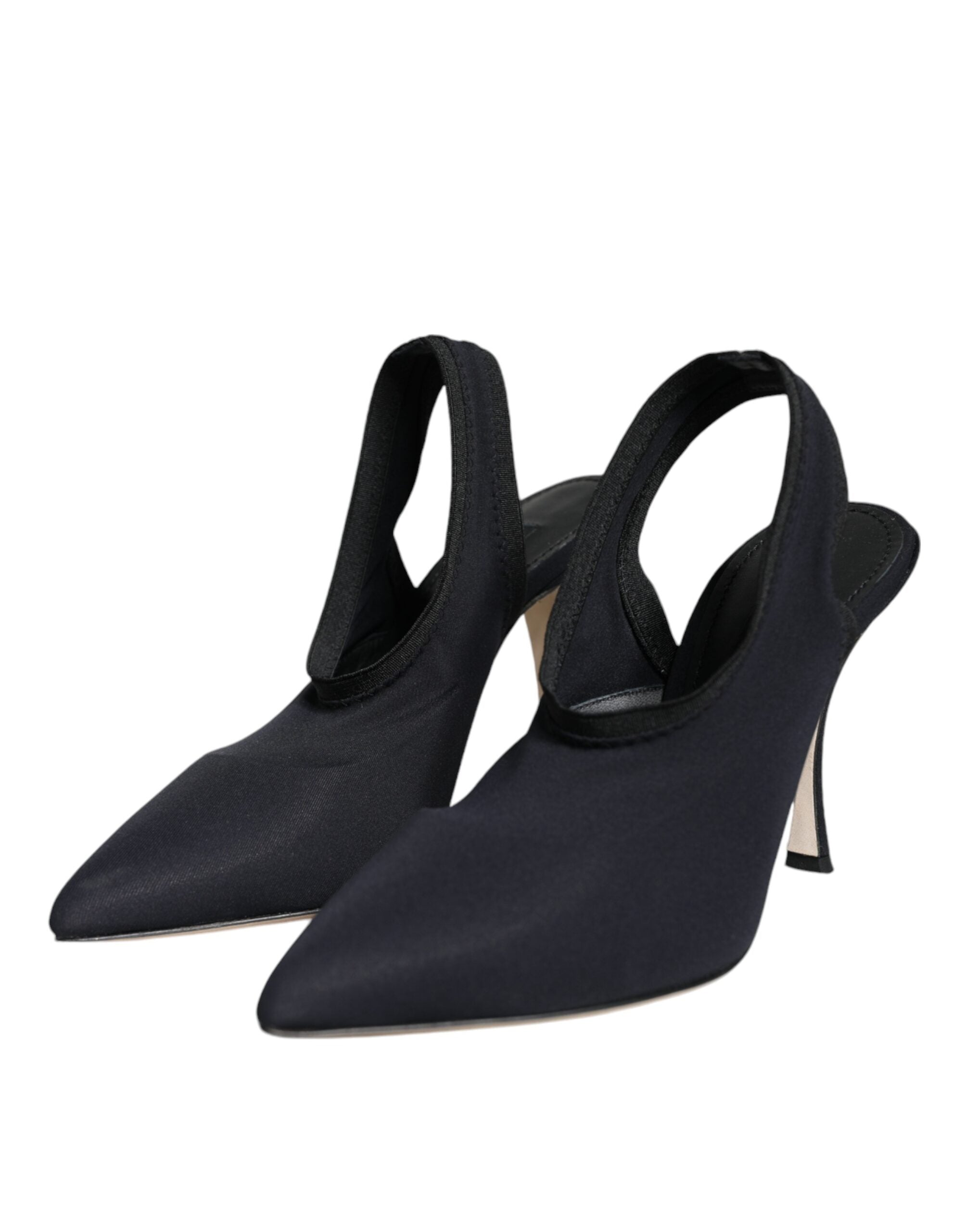 Black Jersey Stretch Heels Slingback Shoes - ventzia