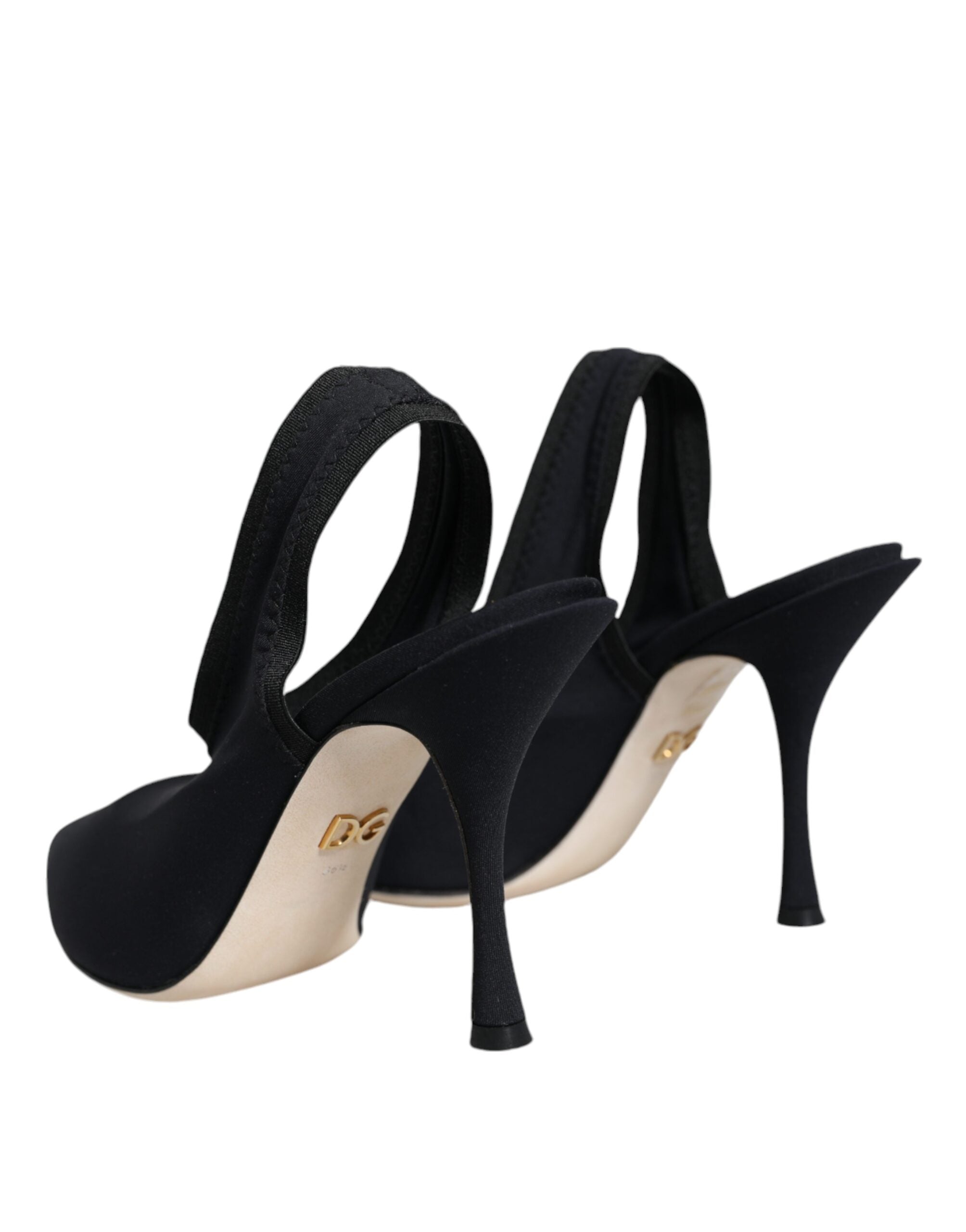 Black Jersey Stretch Heels Slingback Shoes - ventzia