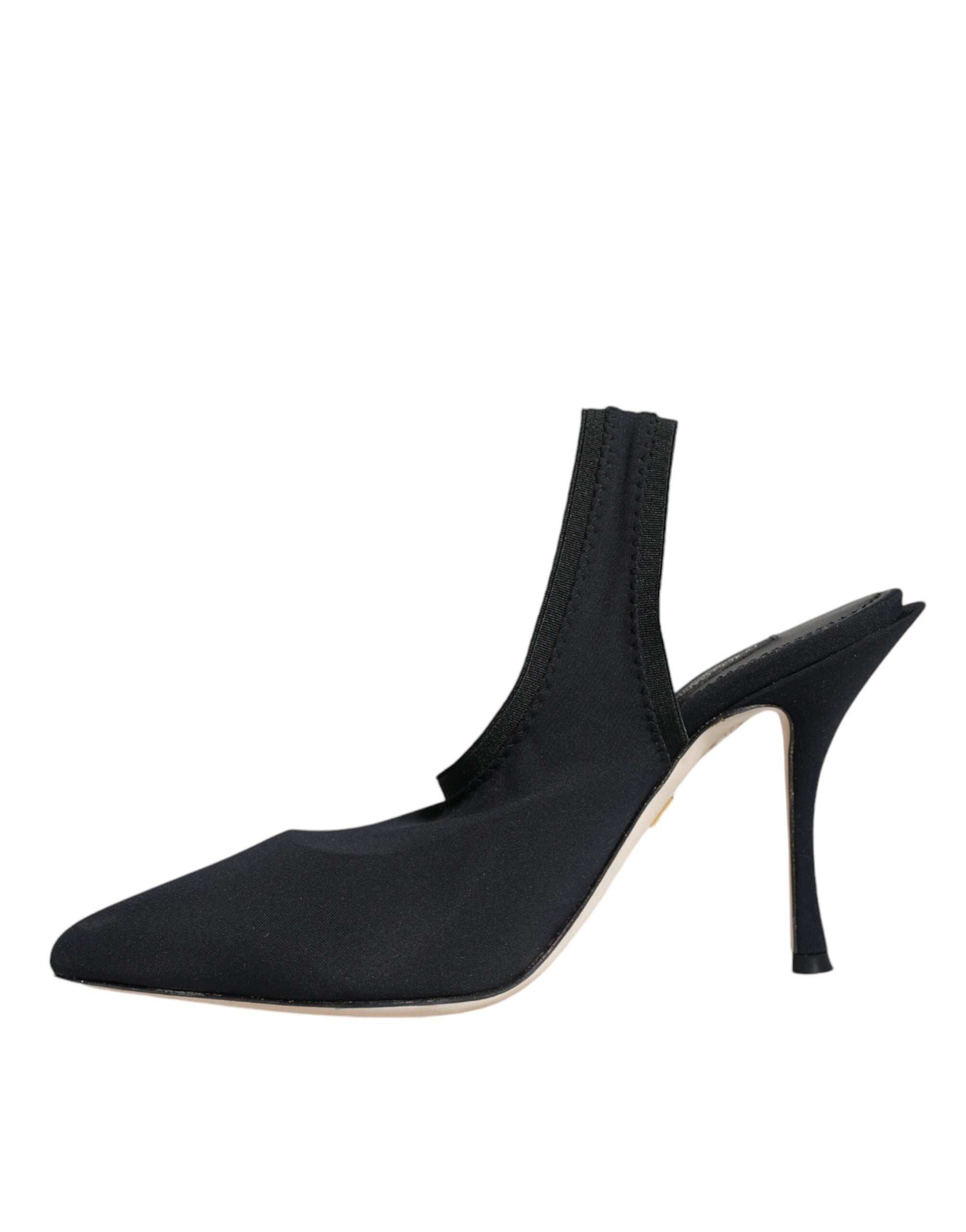 Black Jersey Stretch Heels Slingback Shoes - ventzia