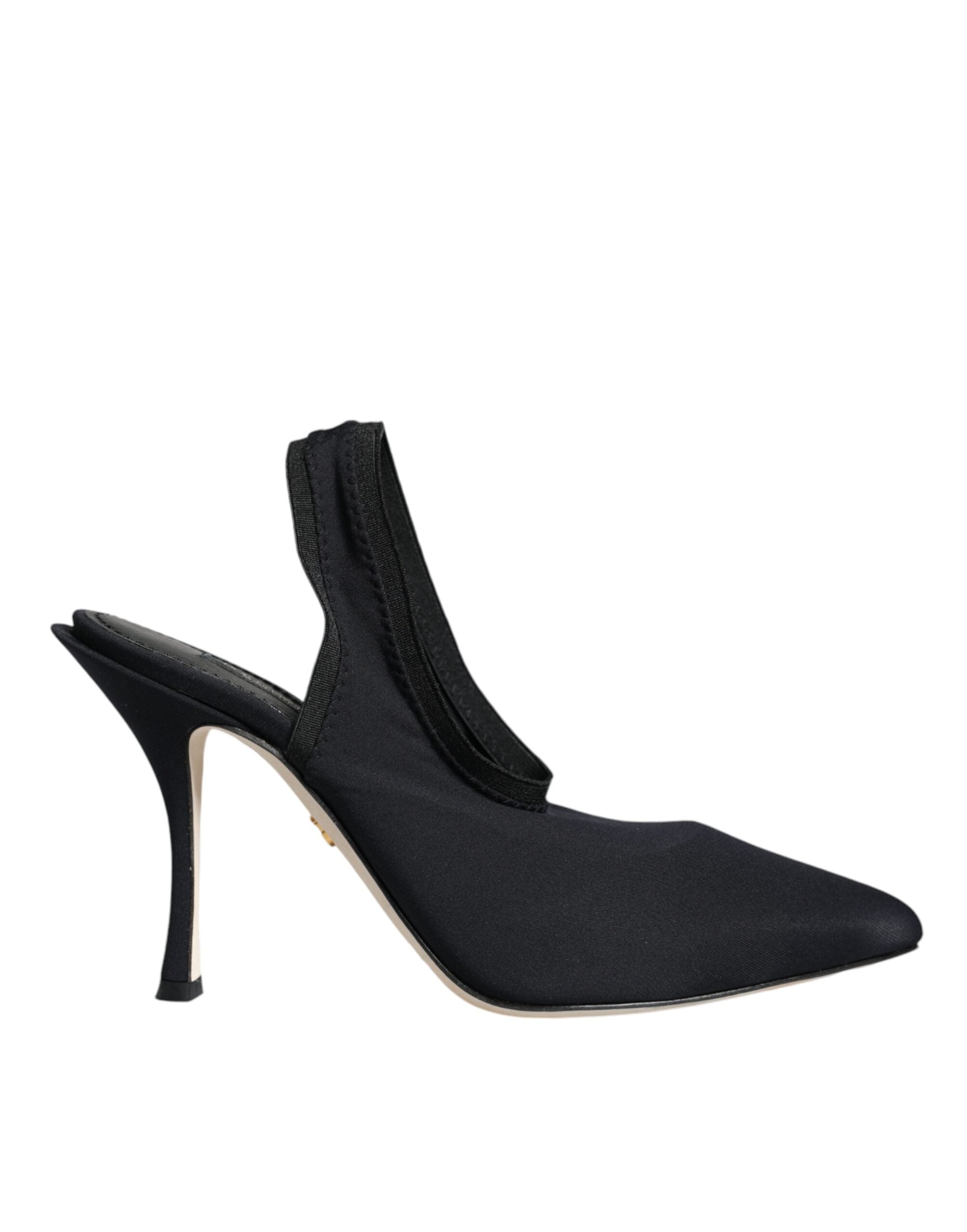 Black Jersey Stretch Heels Slingback Shoes - ventzia