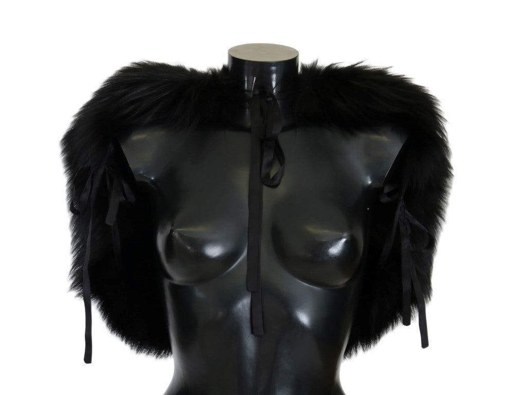 Elegant Black Silver Fox Fur Wrap Scarf - ventzia