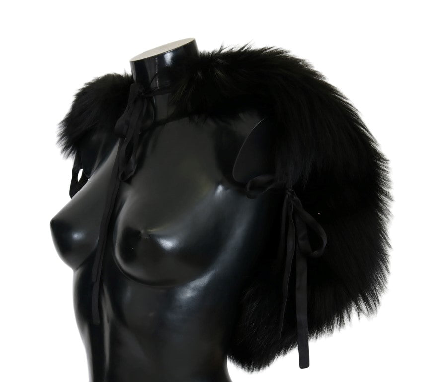 Elegant Black Silver Fox Fur Wrap Scarf - ventzia