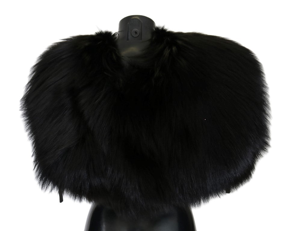 Elegant Black Silver Fox Fur Wrap Scarf - ventzia