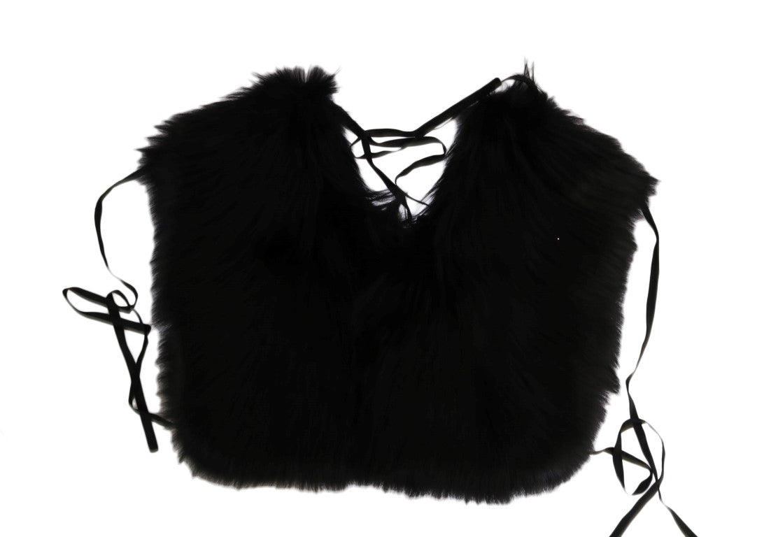 Elegant Black Silver Fox Fur Wrap Scarf - ventzia