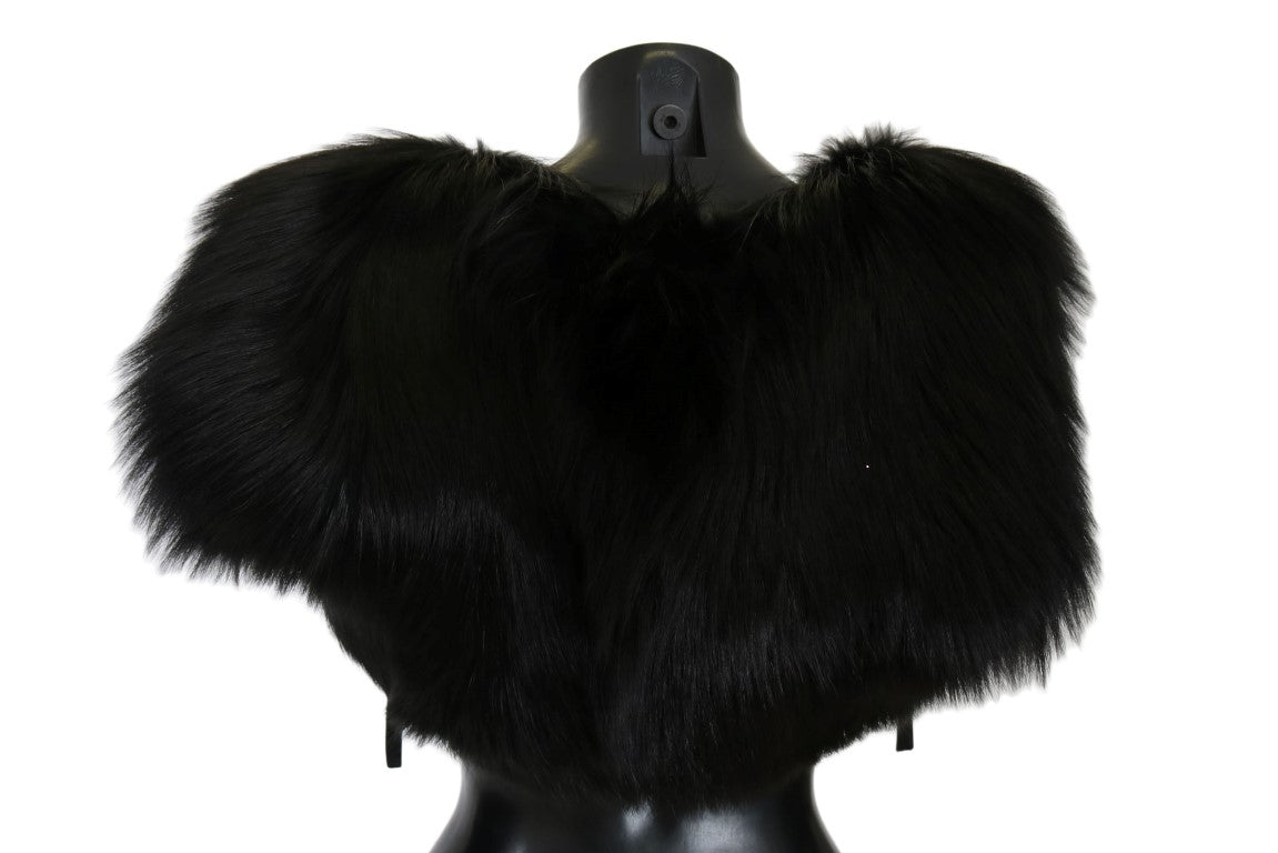 Elegant Black Silver Fox Fur Scarf - ventzia