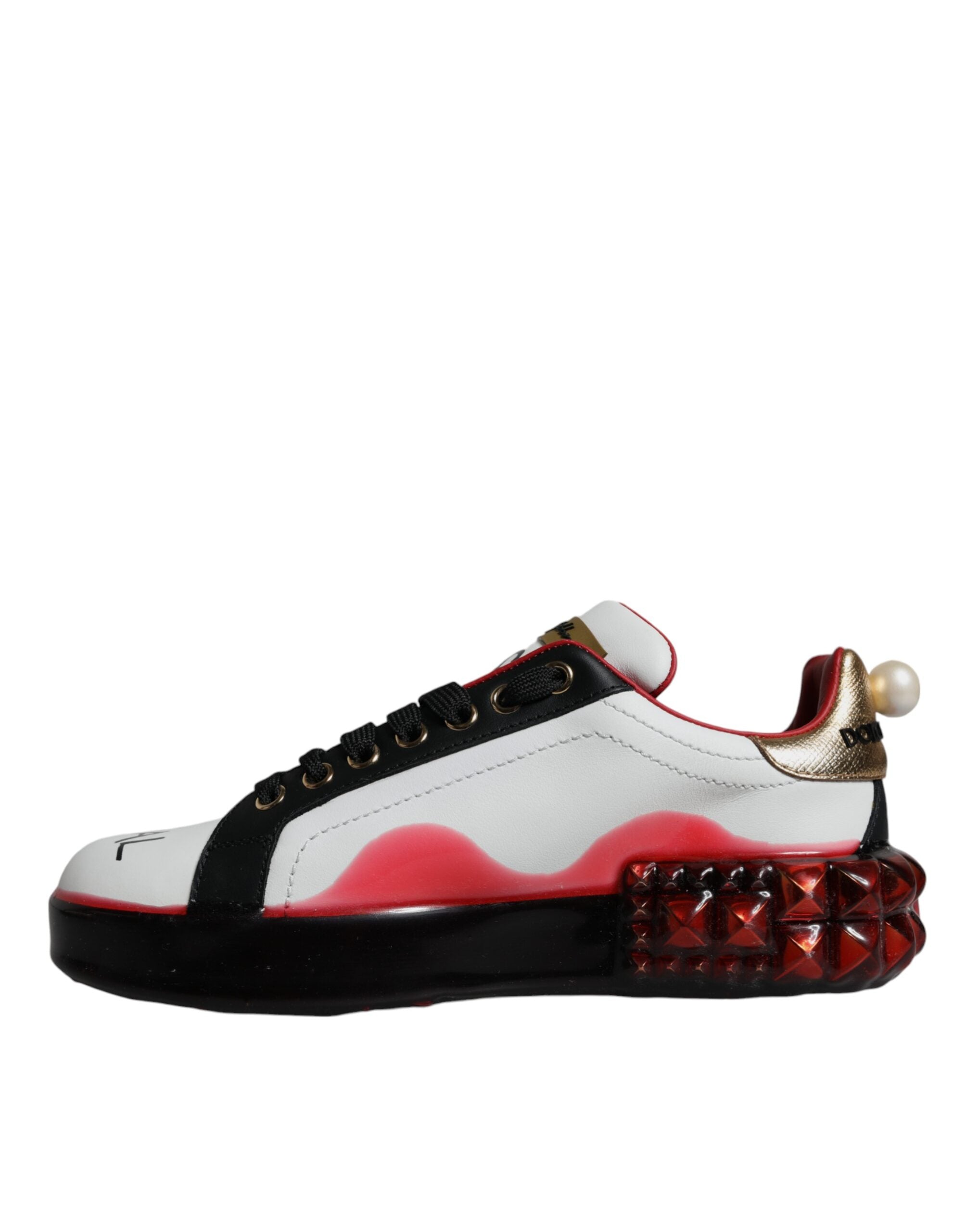 White Red Crystals Leather Portofino Sneakers Shoes - ventzia