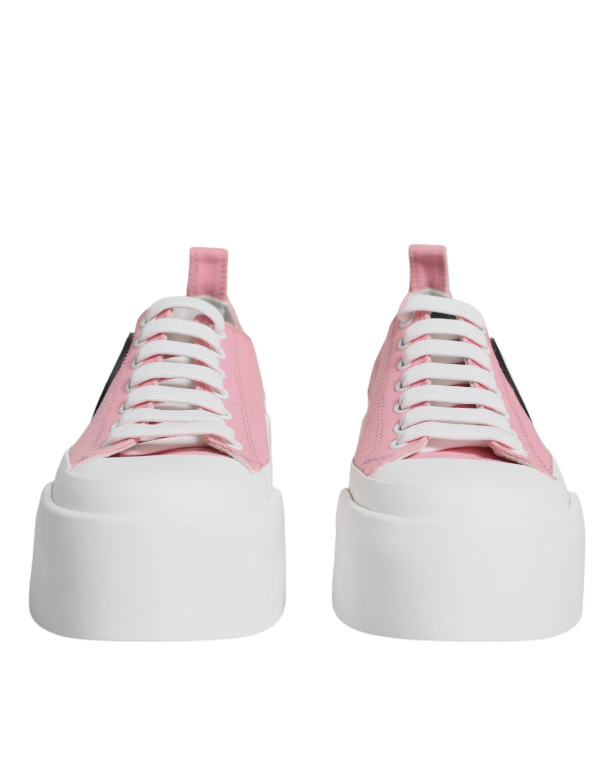 Pink White Canvas Logo Low Top Sneakers Shoes - ventzia