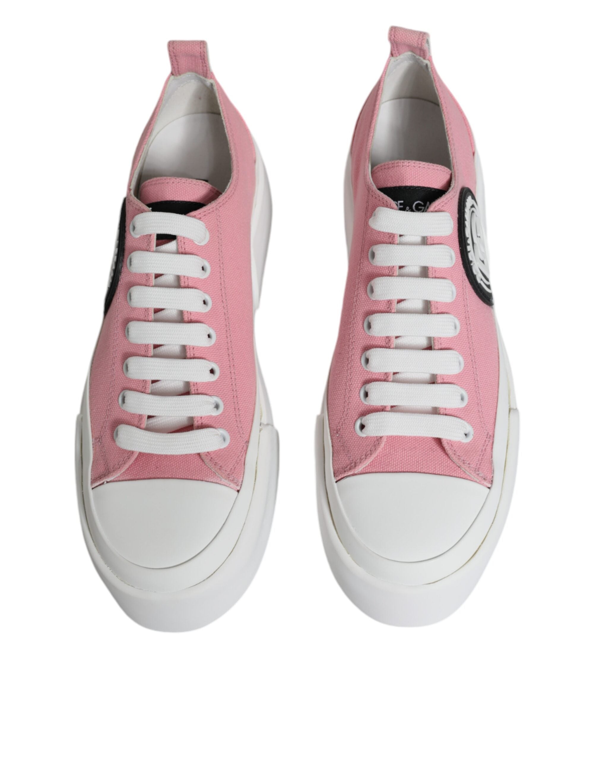 Pink White Canvas Logo Low Top Sneakers Shoes - ventzia