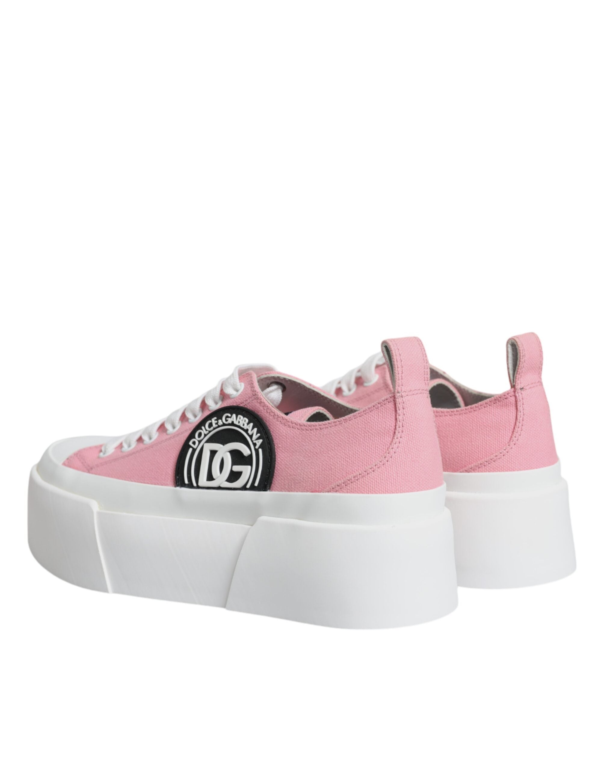 Pink White Canvas Logo Low Top Sneakers Shoes - ventzia