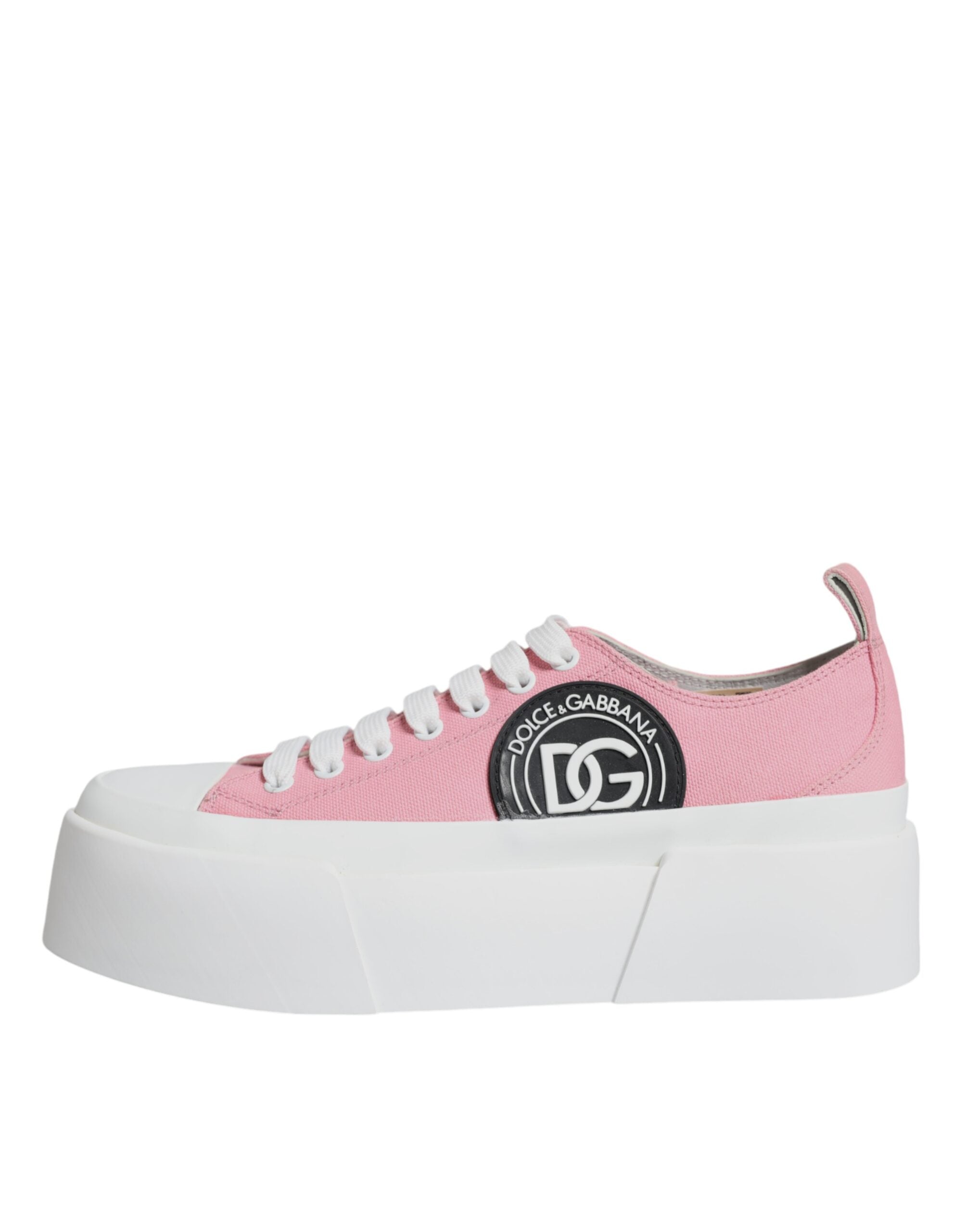 Pink White Canvas Logo Low Top Sneakers Shoes - ventzia