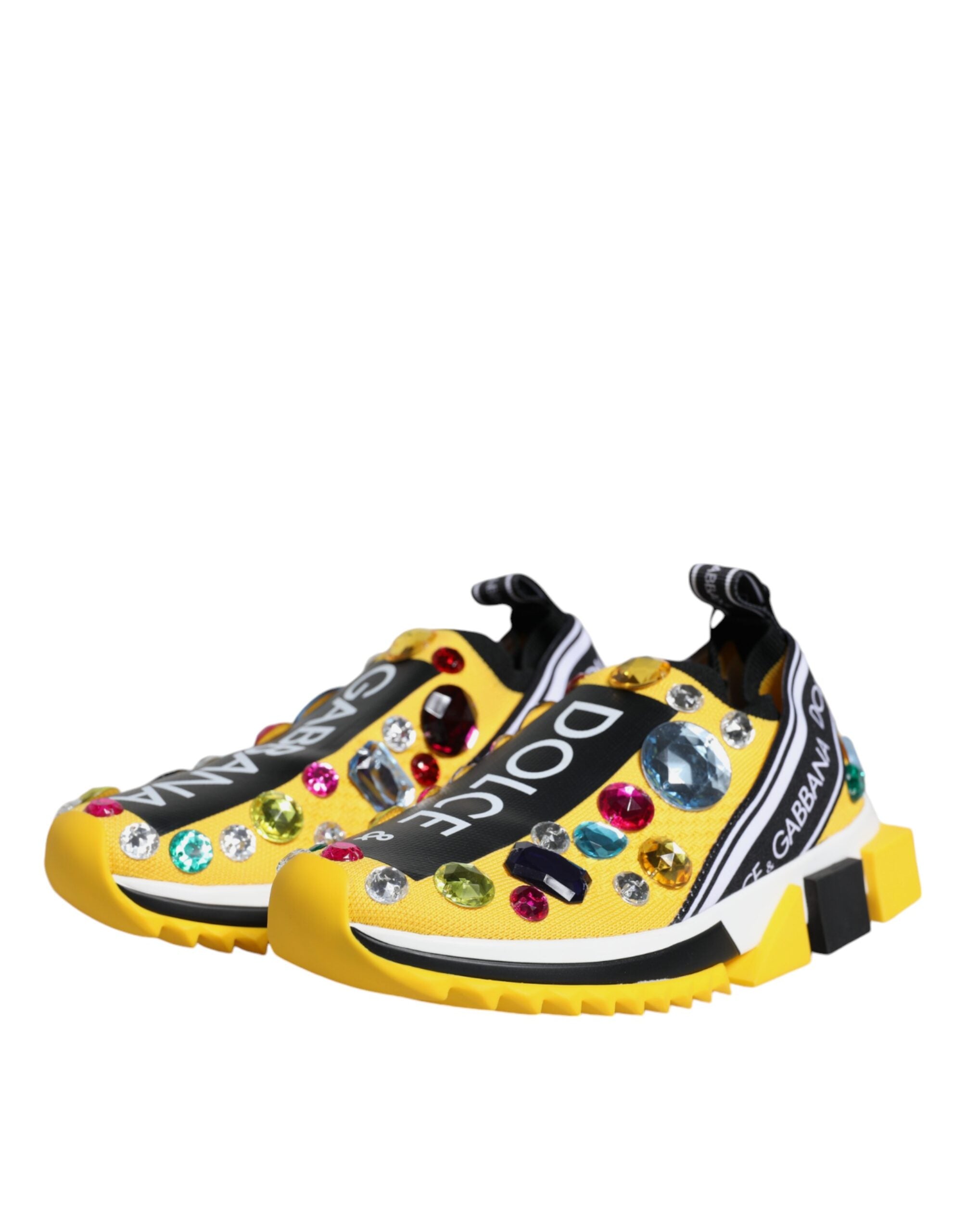 Yellow Sorrento Crystals Low Top Sneakers Shoes - ventzia
