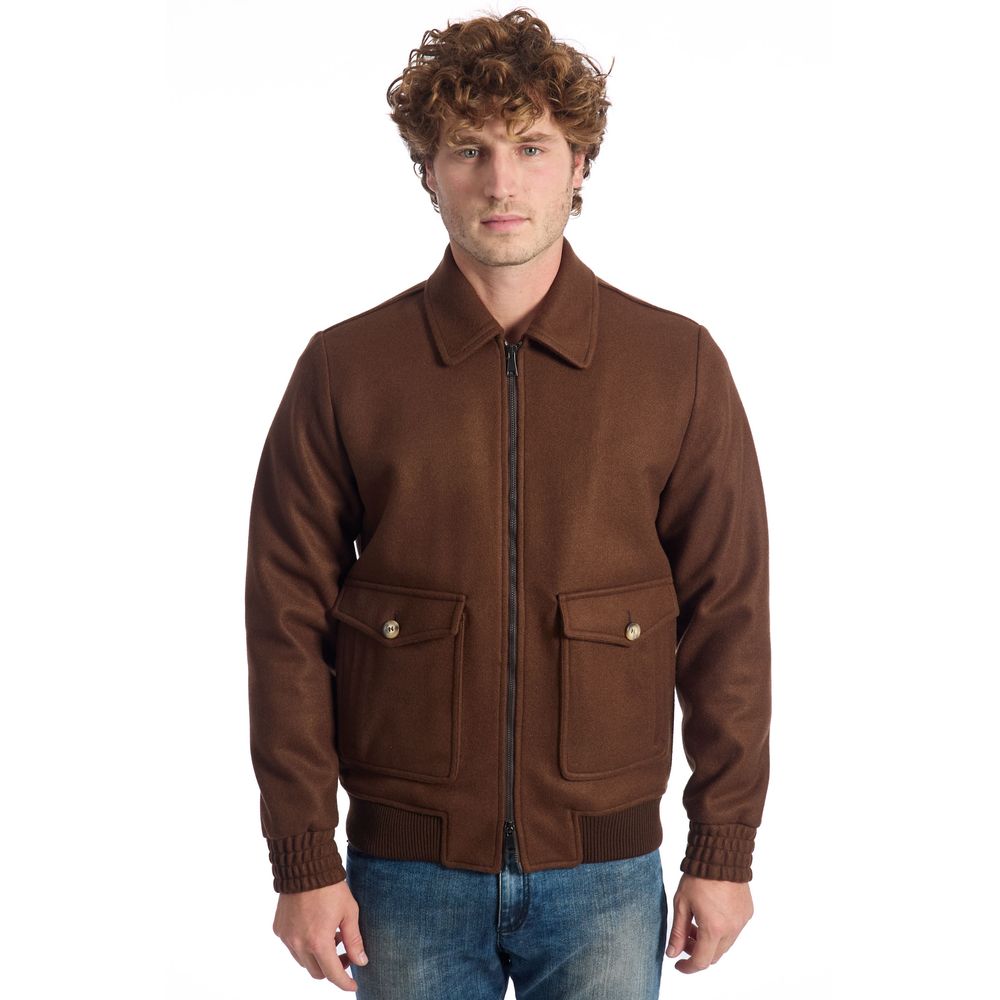 Brown Wool Men Jacket - ventzia