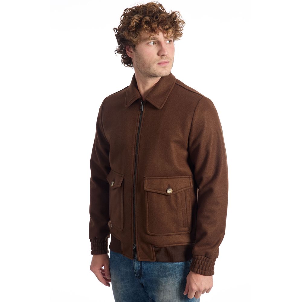 Brown Wool Men Jacket - ventzia