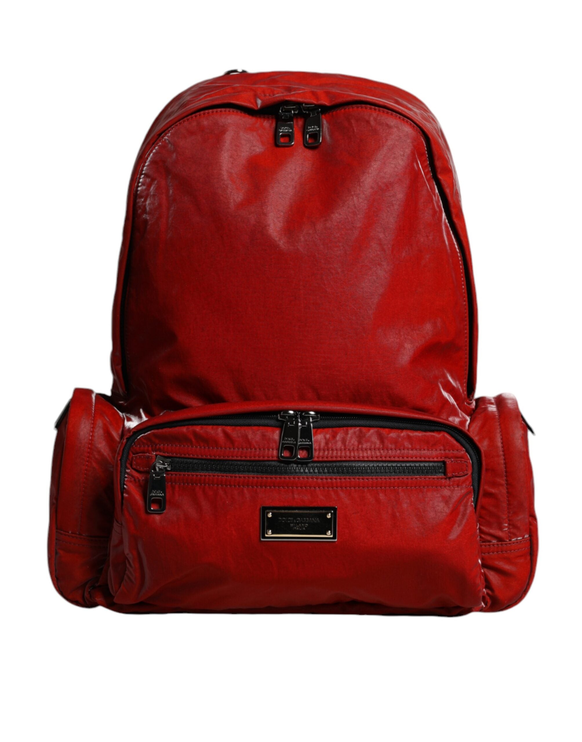 Red Patent Leather Logo Plaque Backpack Bag - ventzia