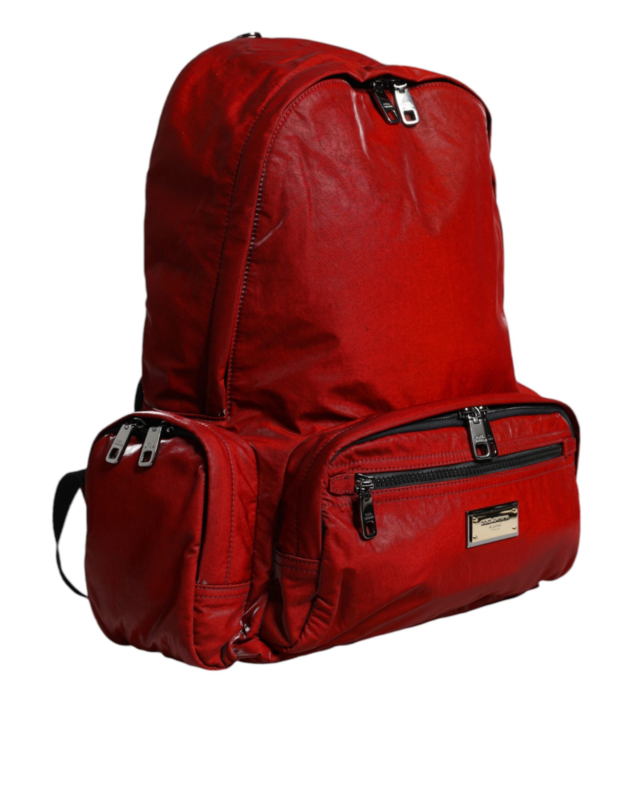 Red Patent Leather Logo Plaque Backpack Bag - ventzia