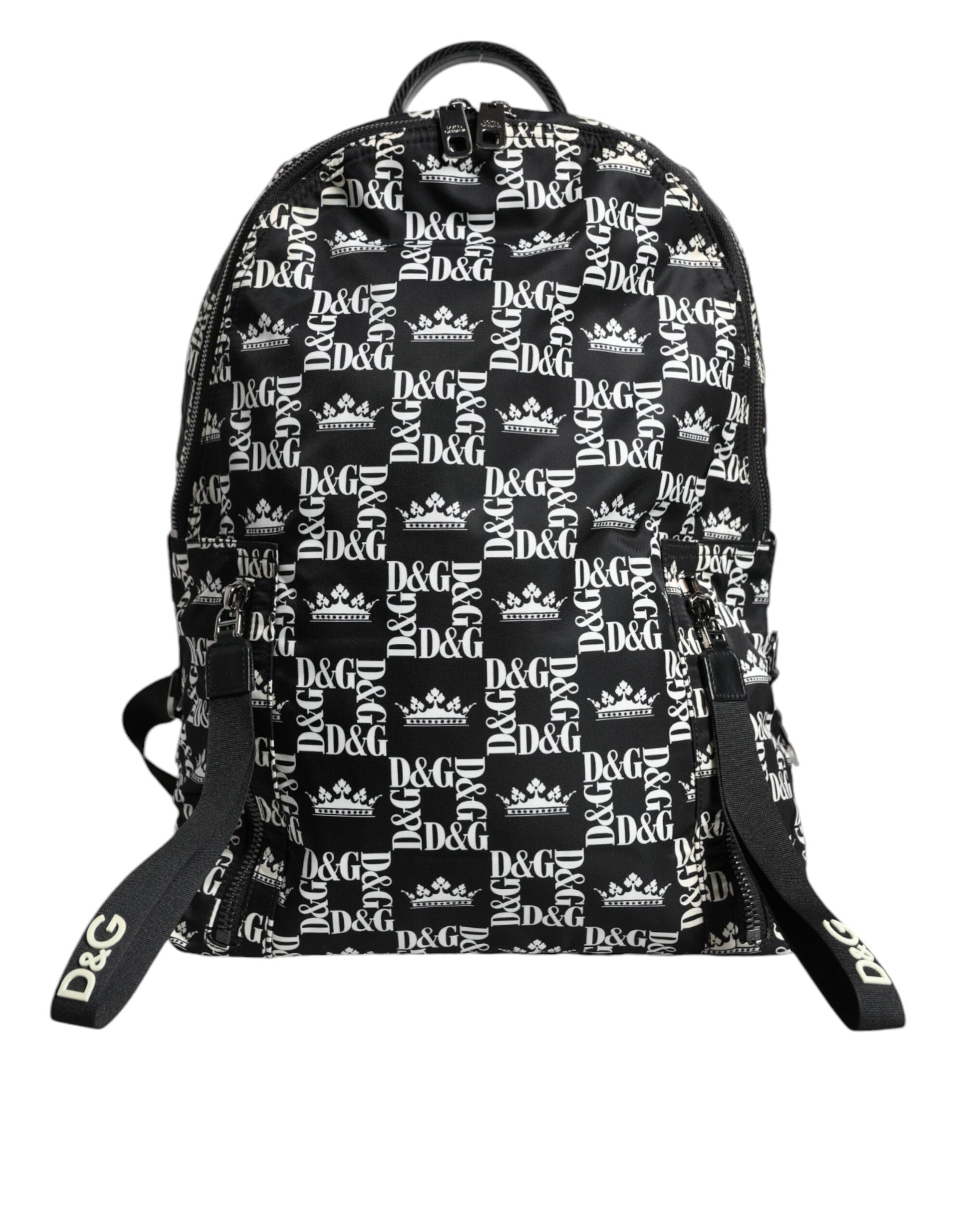 Black White DG Crown Logo Nylon Backpack Bag - ventzia