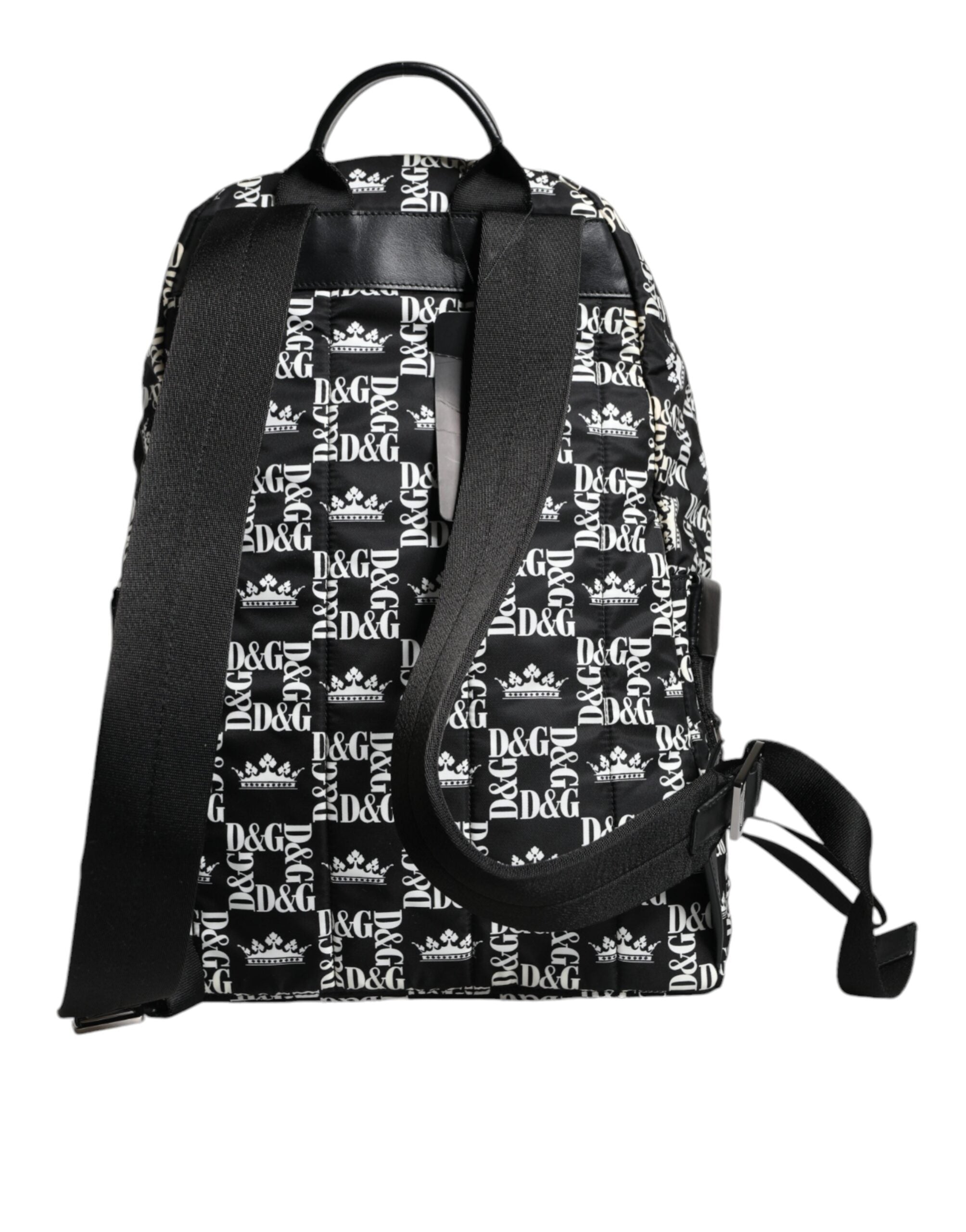 Black White DG Crown Logo Nylon Backpack Bag - ventzia