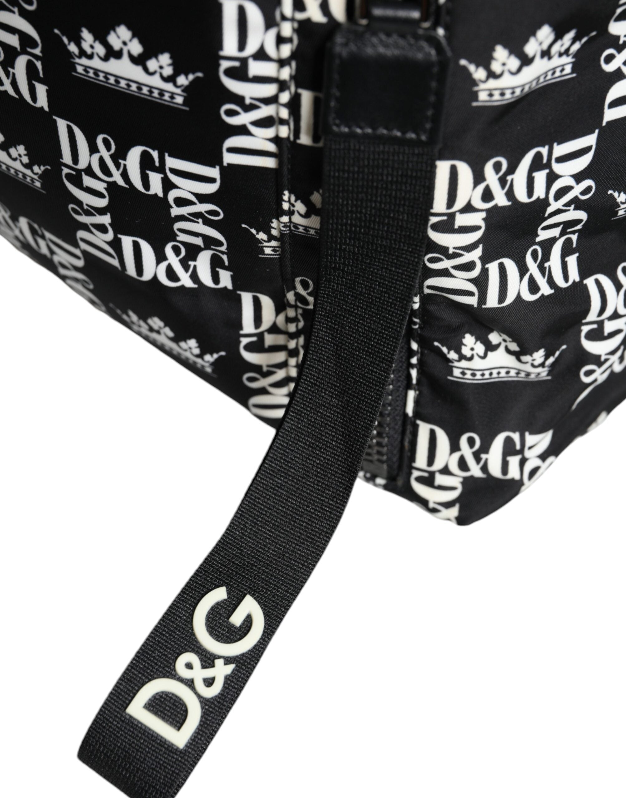 Black White DG Crown Logo Nylon Backpack Bag - ventzia