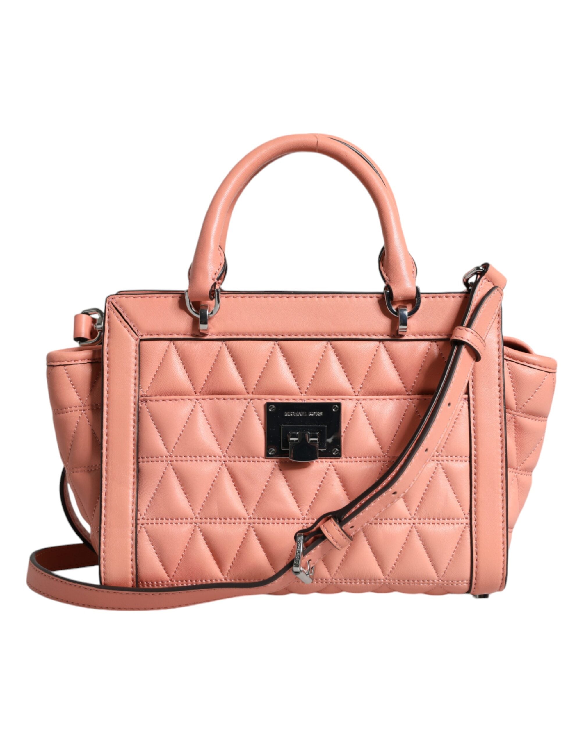 Peach Quilted Leather Logo Crossbody VIVIANNE Messenger Bag - ventzia
