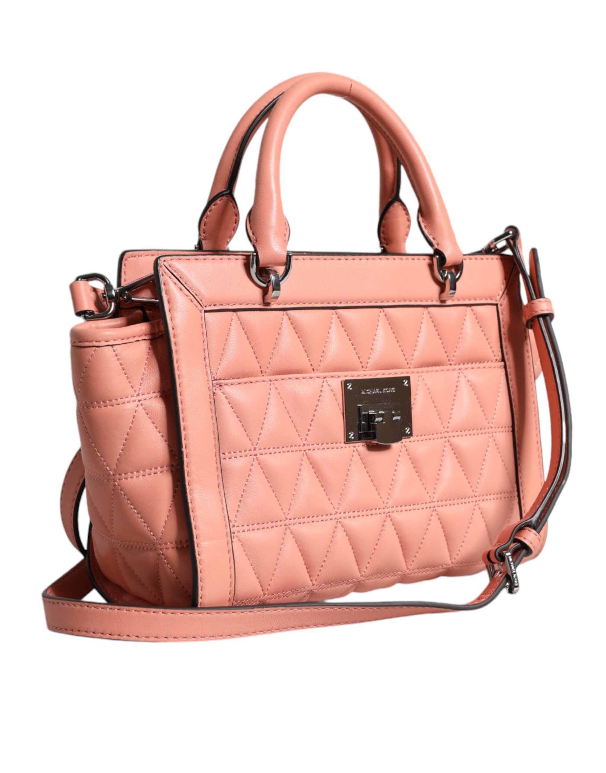 Peach Quilted Leather Logo Crossbody VIVIANNE Messenger Bag - ventzia