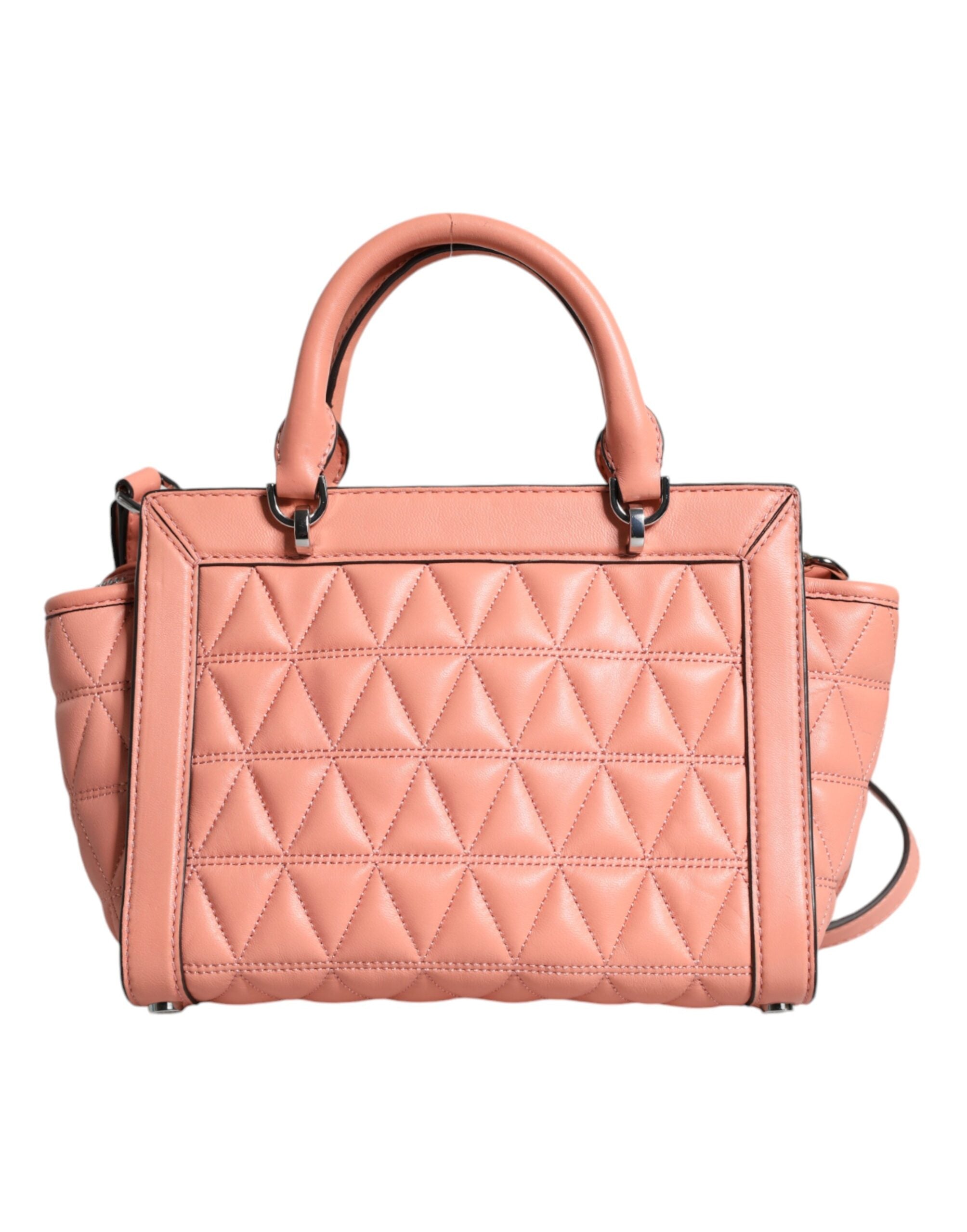 Peach Quilted Leather Logo Crossbody VIVIANNE Messenger Bag - ventzia