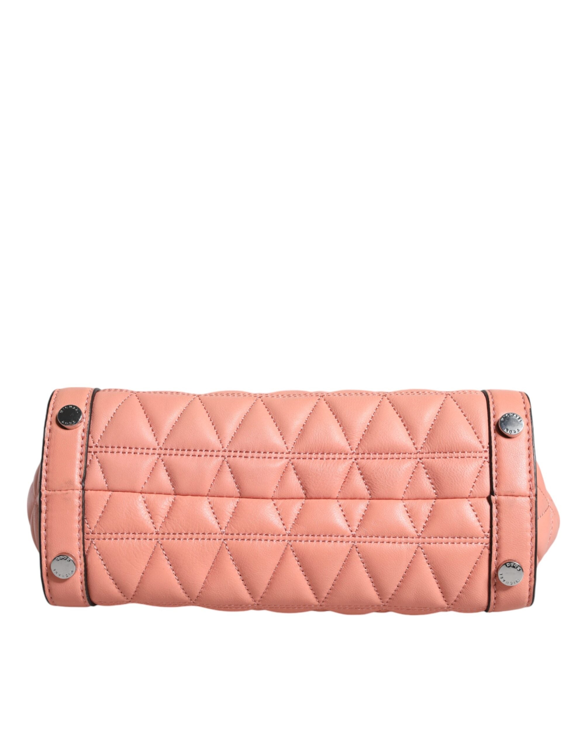 Peach Quilted Leather Logo Crossbody VIVIANNE Messenger Bag - ventzia