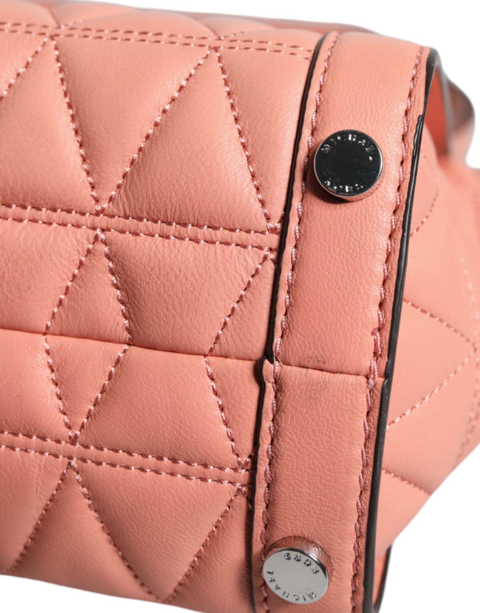 Peach Quilted Leather Logo Crossbody VIVIANNE Messenger Bag - ventzia
