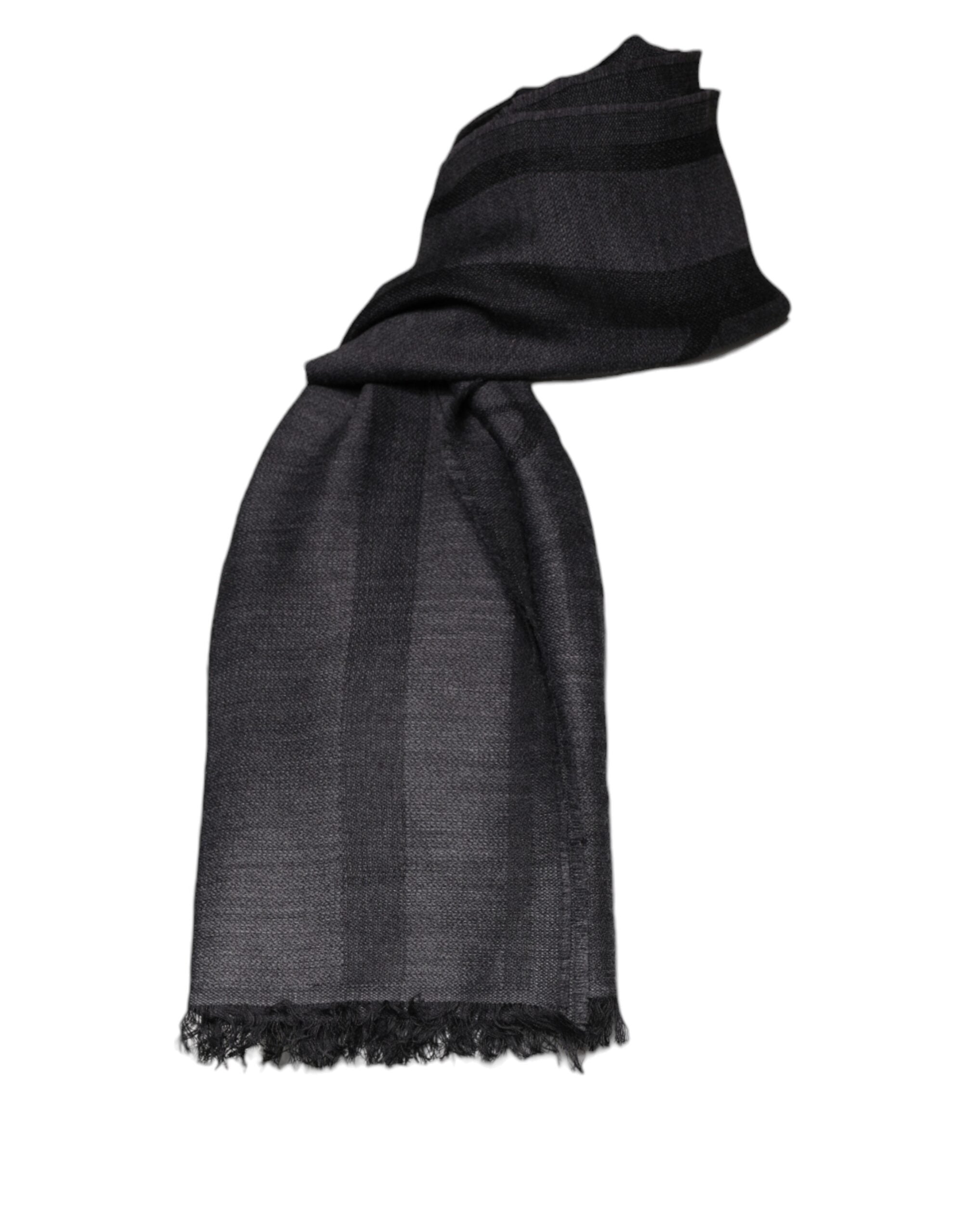 Dark Gray Wool Viscose Foulard Patterned Scarf - ventzia