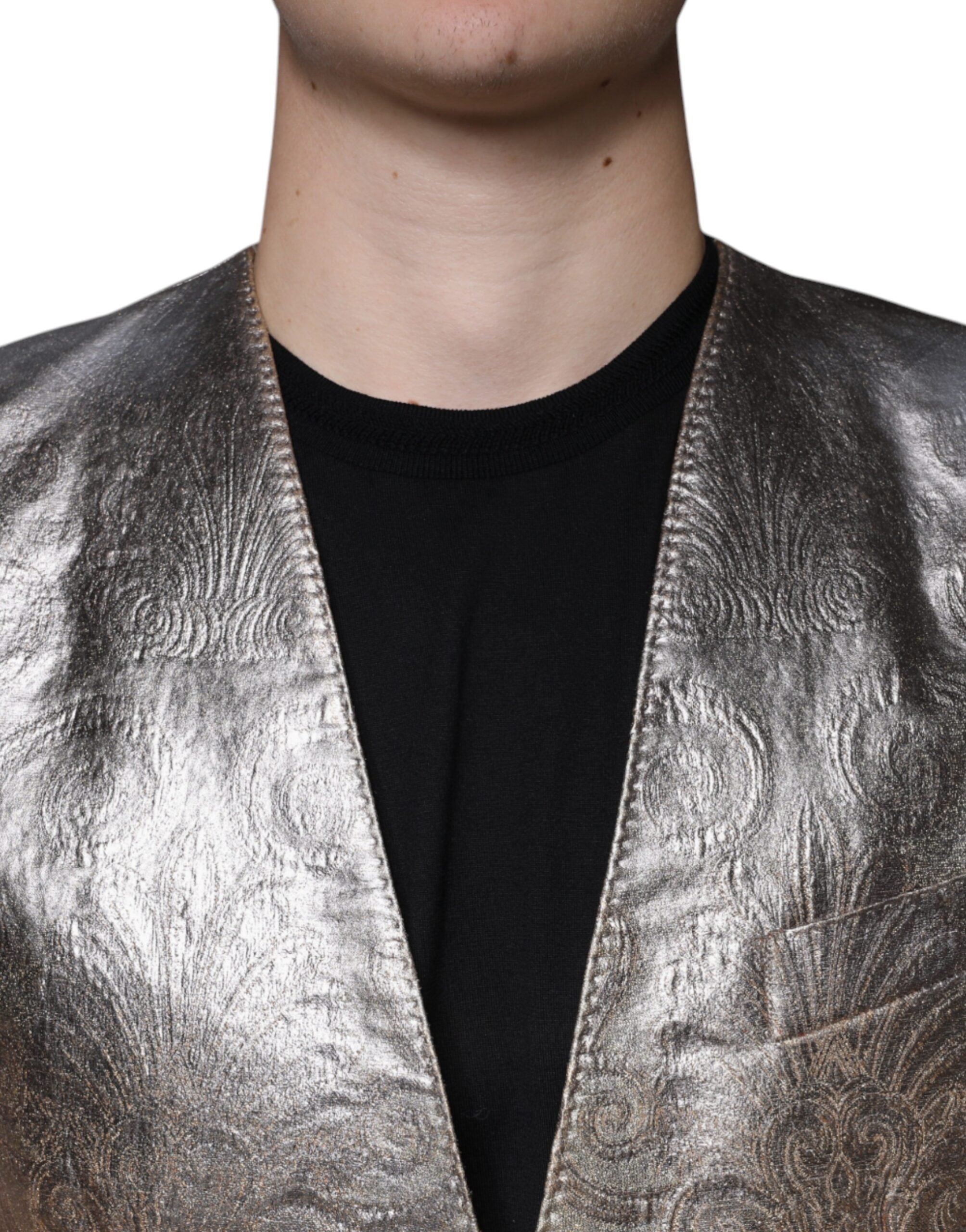 Gold Jacquard Single Breasted Dress Blazer - ventzia