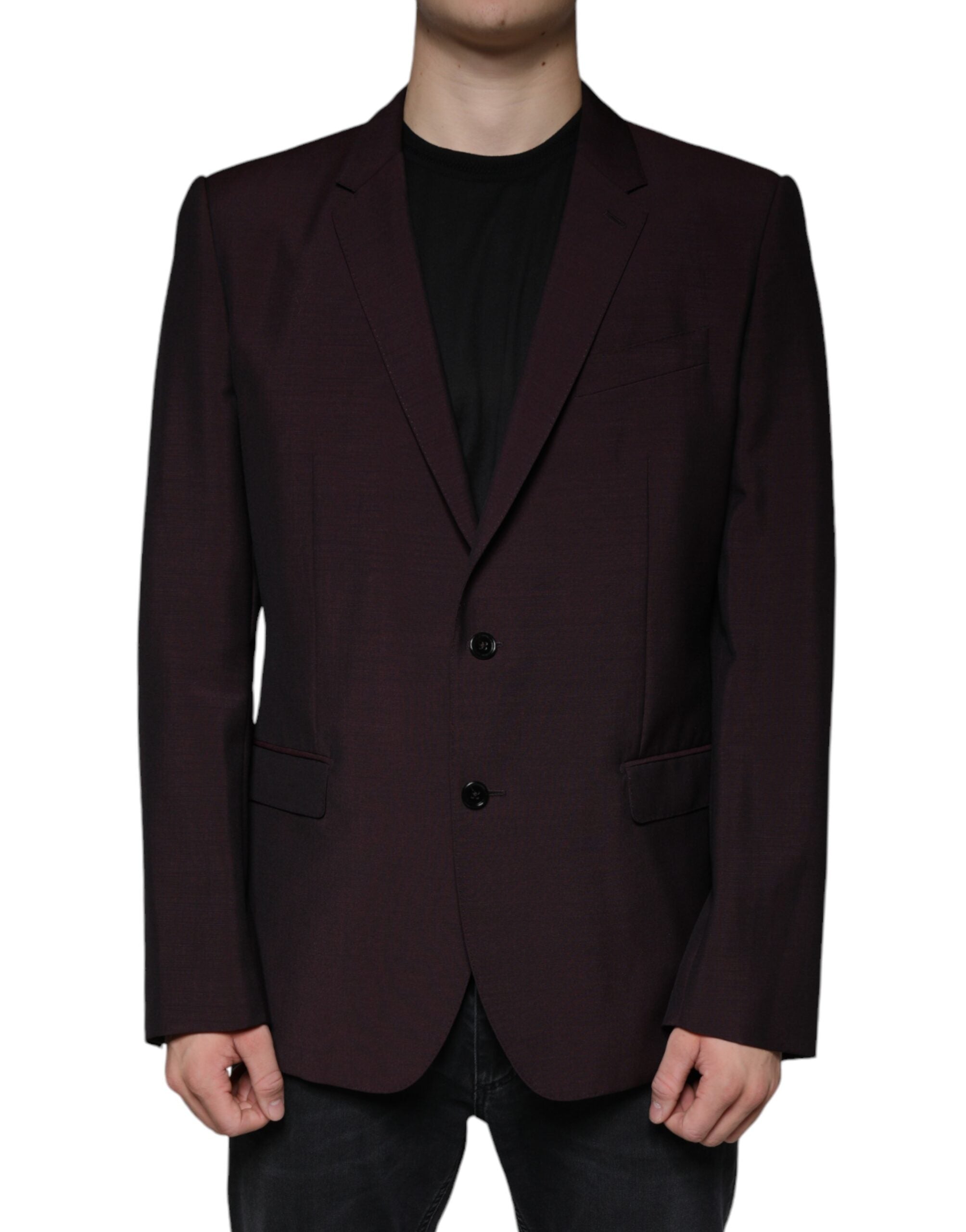 Bordeaux Wool Single Breasted Dress Blazer - ventzia