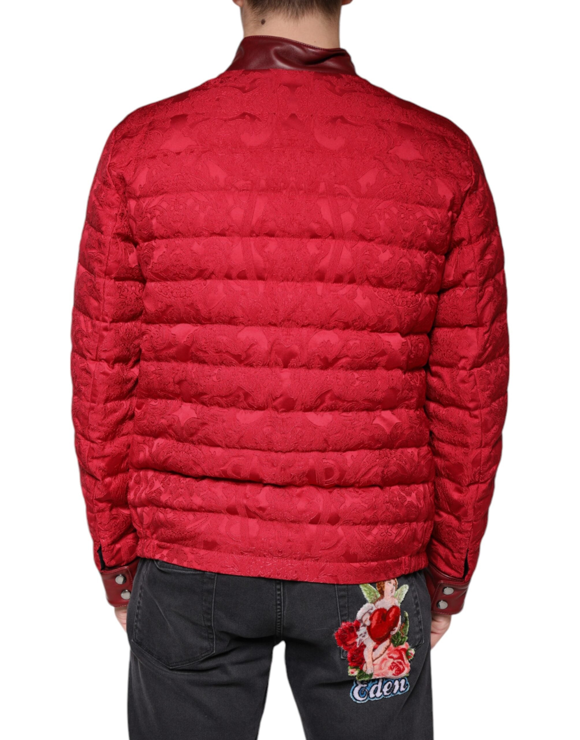Red Quilted Bomber Gold Crown Logo Jacket - ventzia