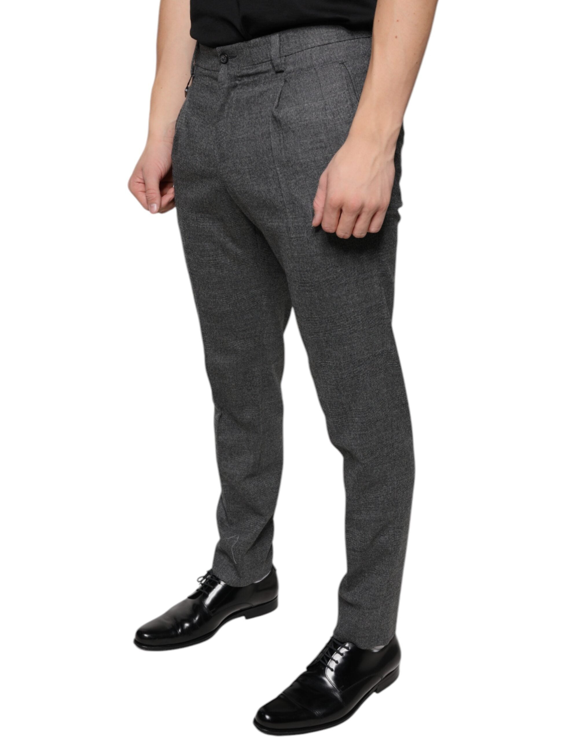 Gray Check Tartan Wool Skinny Pants - ventzia