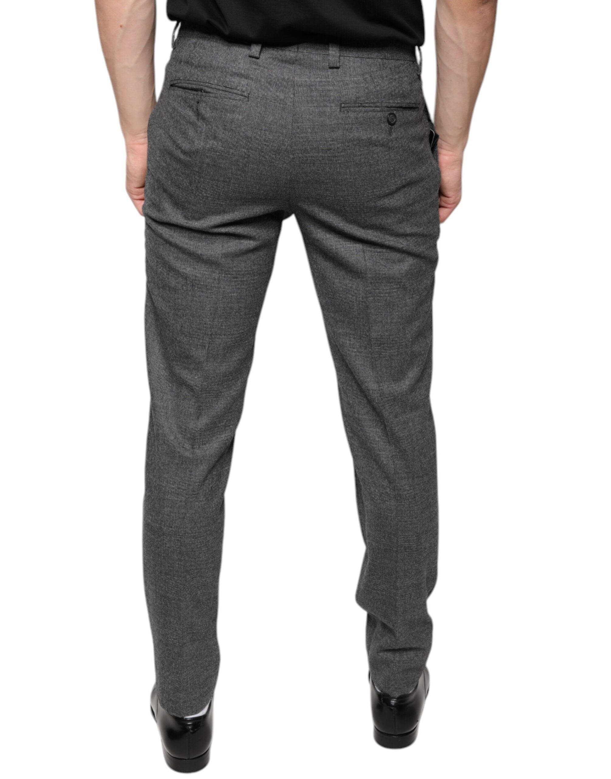 Gray Check Tartan Wool Skinny Pants - ventzia