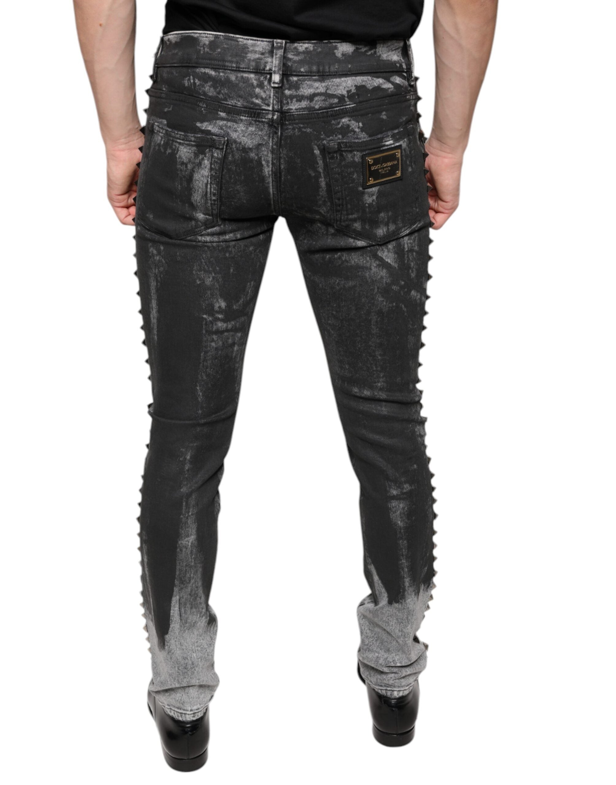 Black Embellished Cotton Skinny Denim Jeans - ventzia