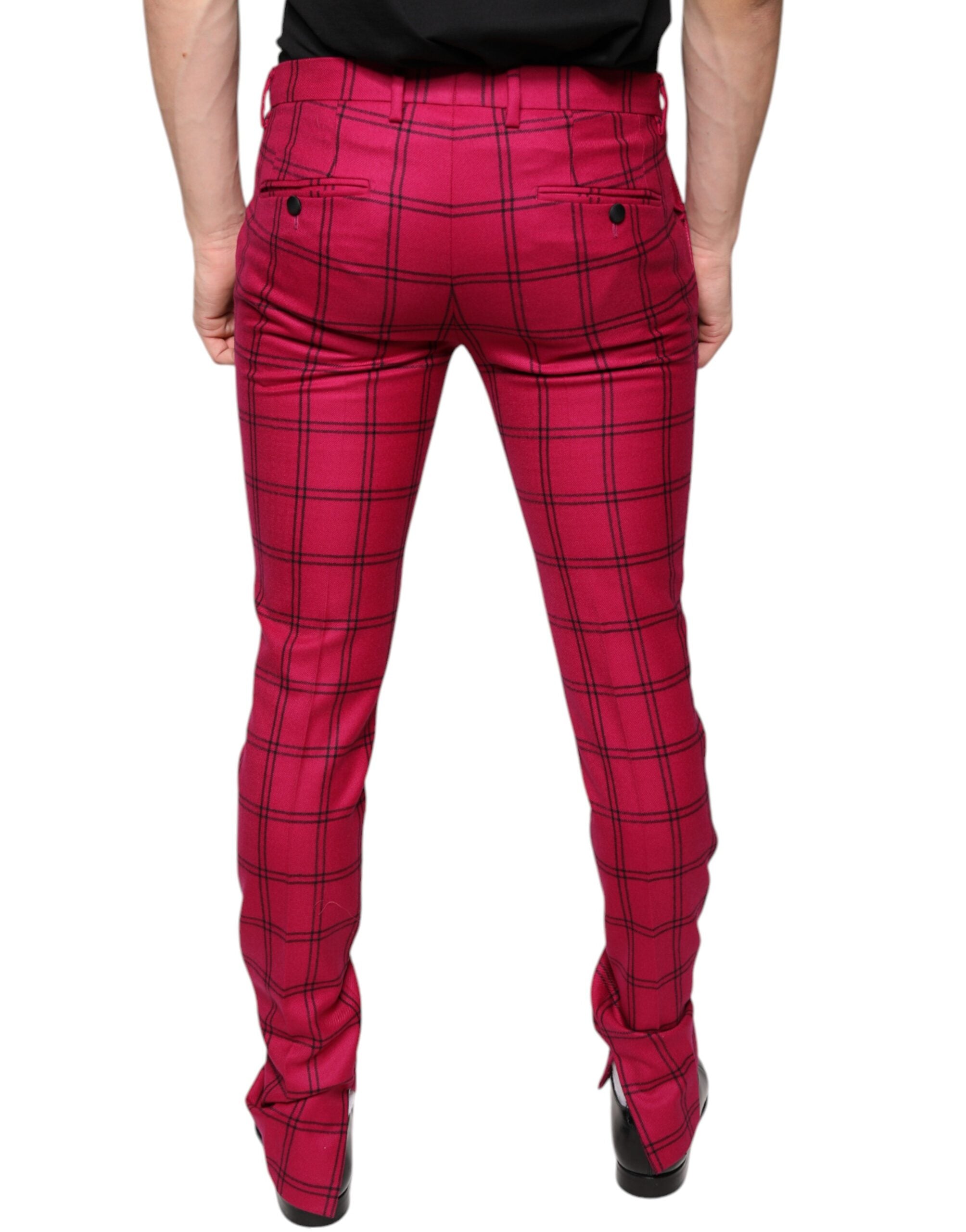 Pink Checkered Wool Skinny Pants - ventzia
