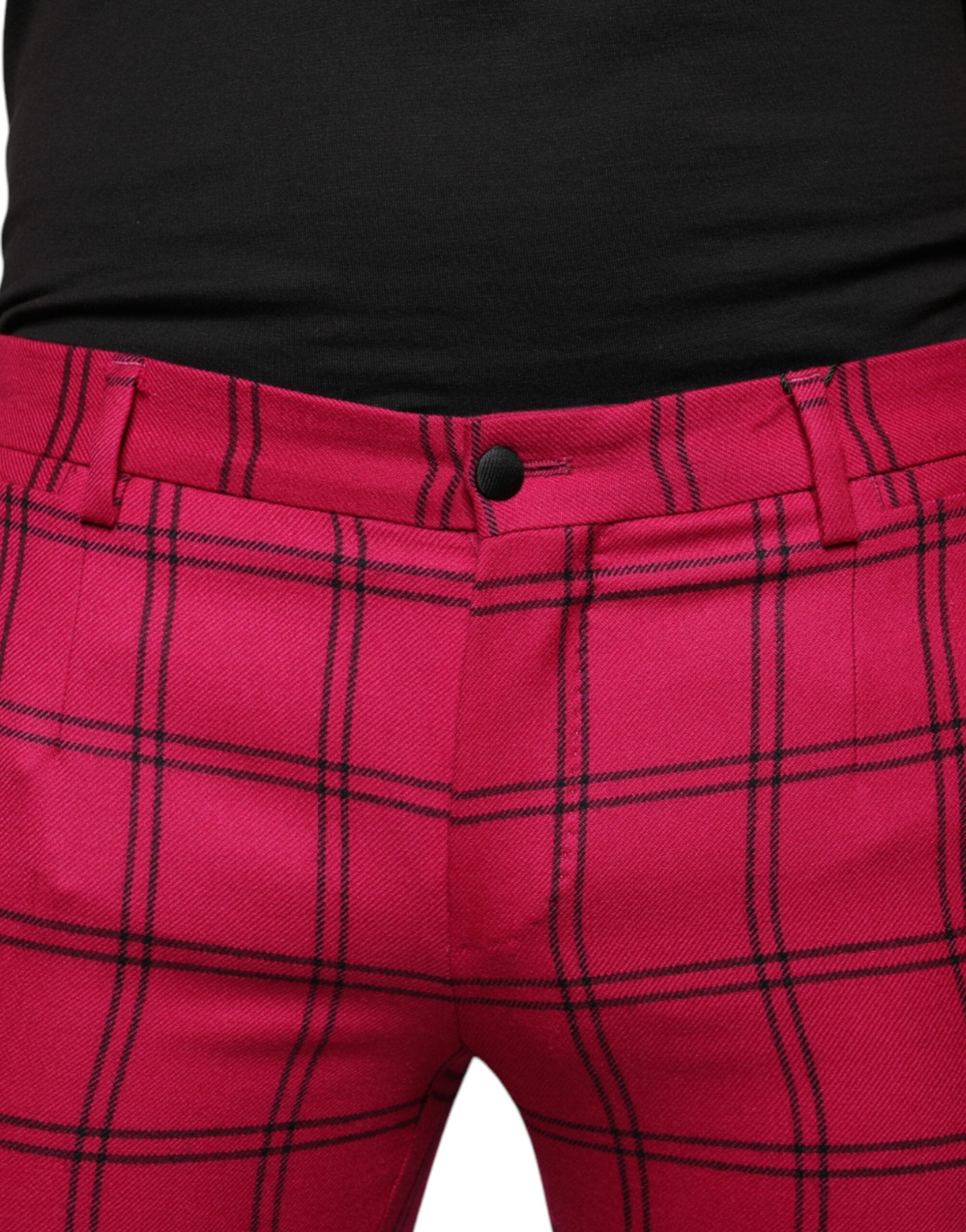 Pink Checkered Wool Skinny Pants - ventzia