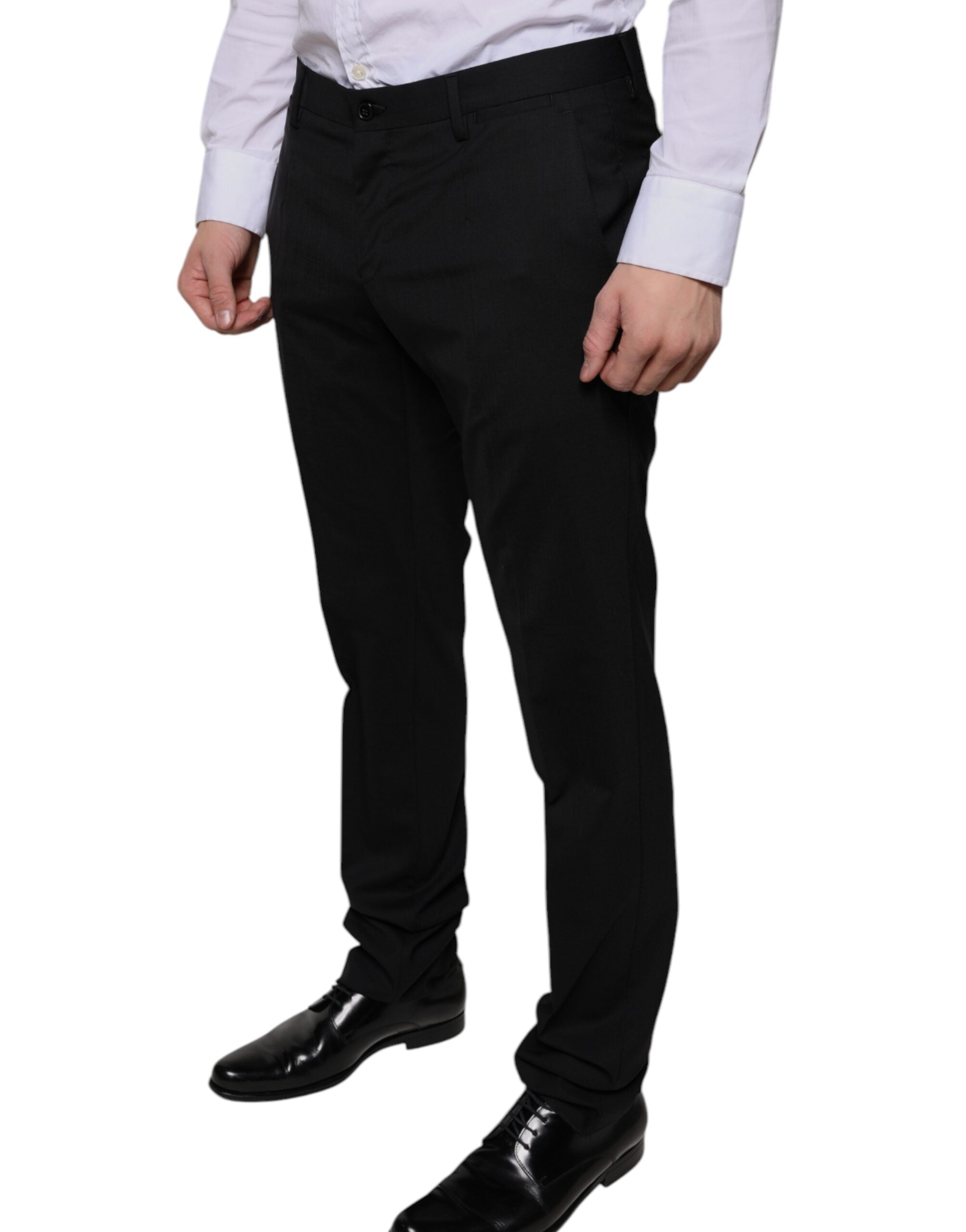 Black Wool Skinny Dress Formal Pants - ventzia